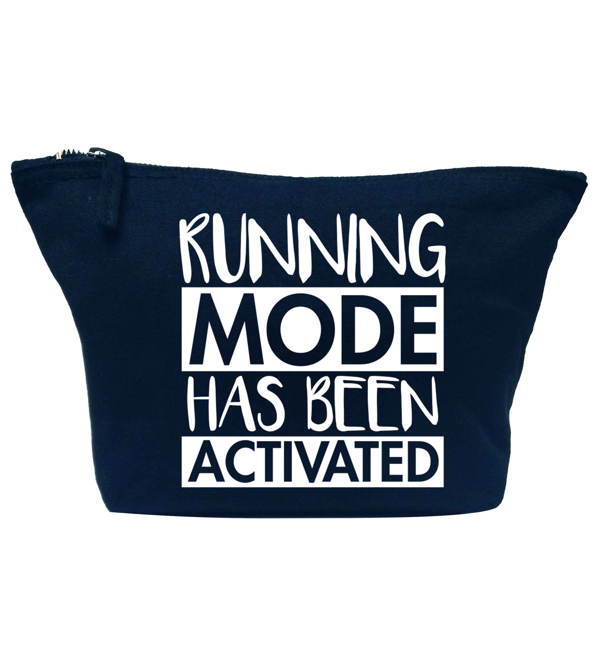 Running mode has been activated navy makeup bag