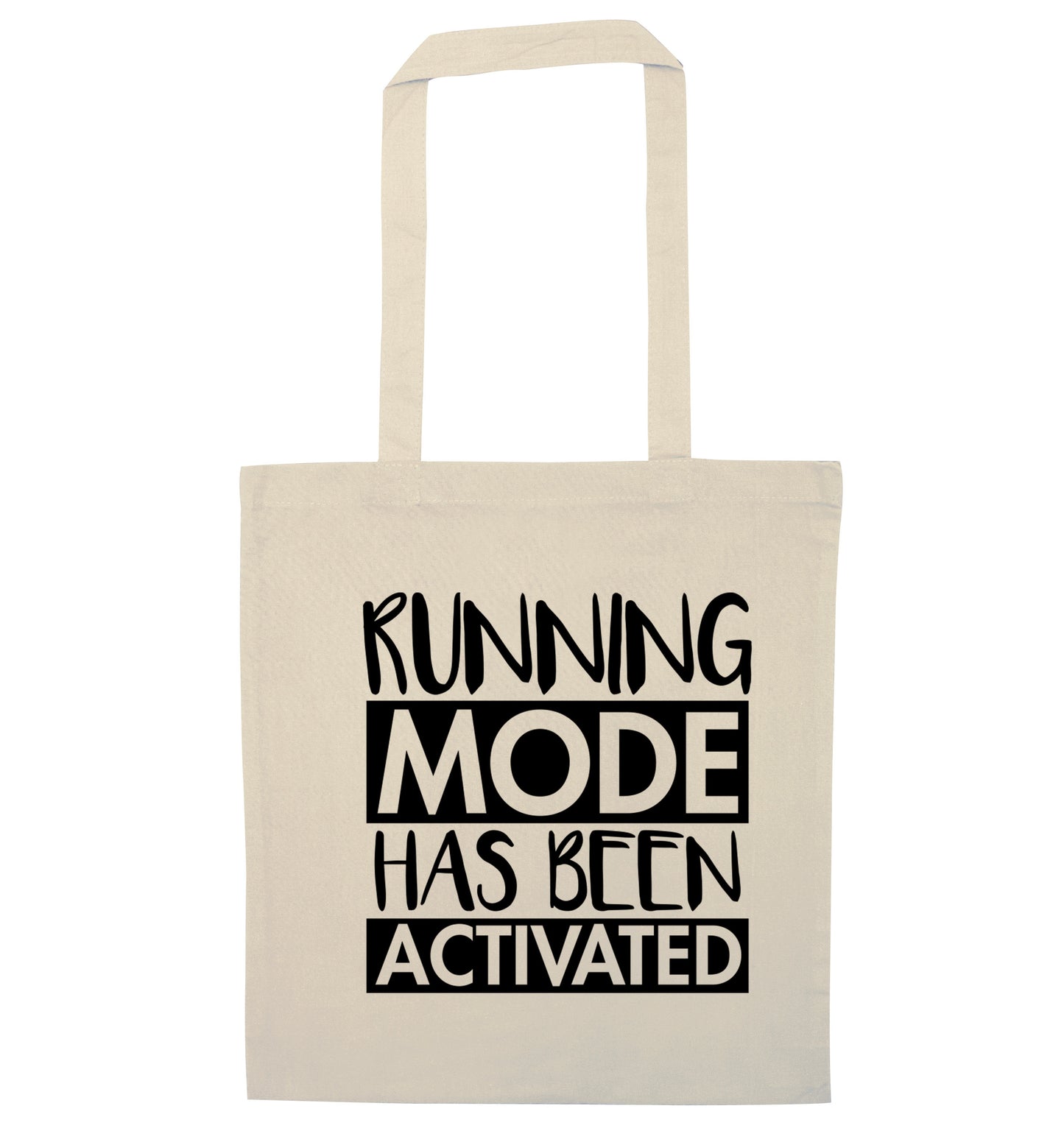 Running mode activated natural tote bag