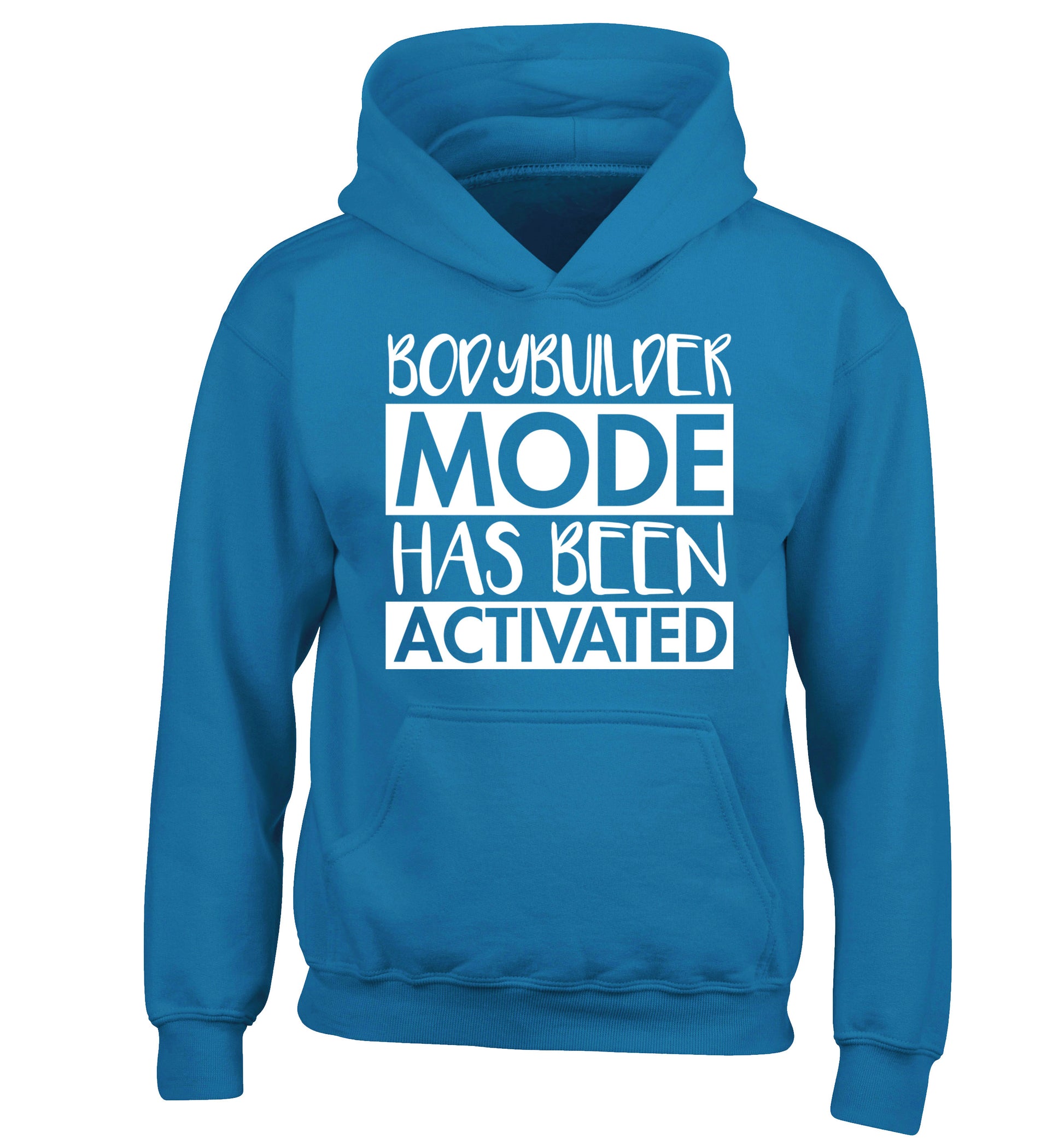 Bodybuilder mode activated children's blue hoodie 12-14 Years