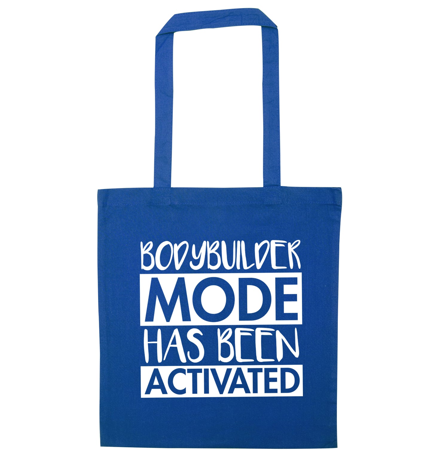 Bodybuilder mode activated blue tote bag