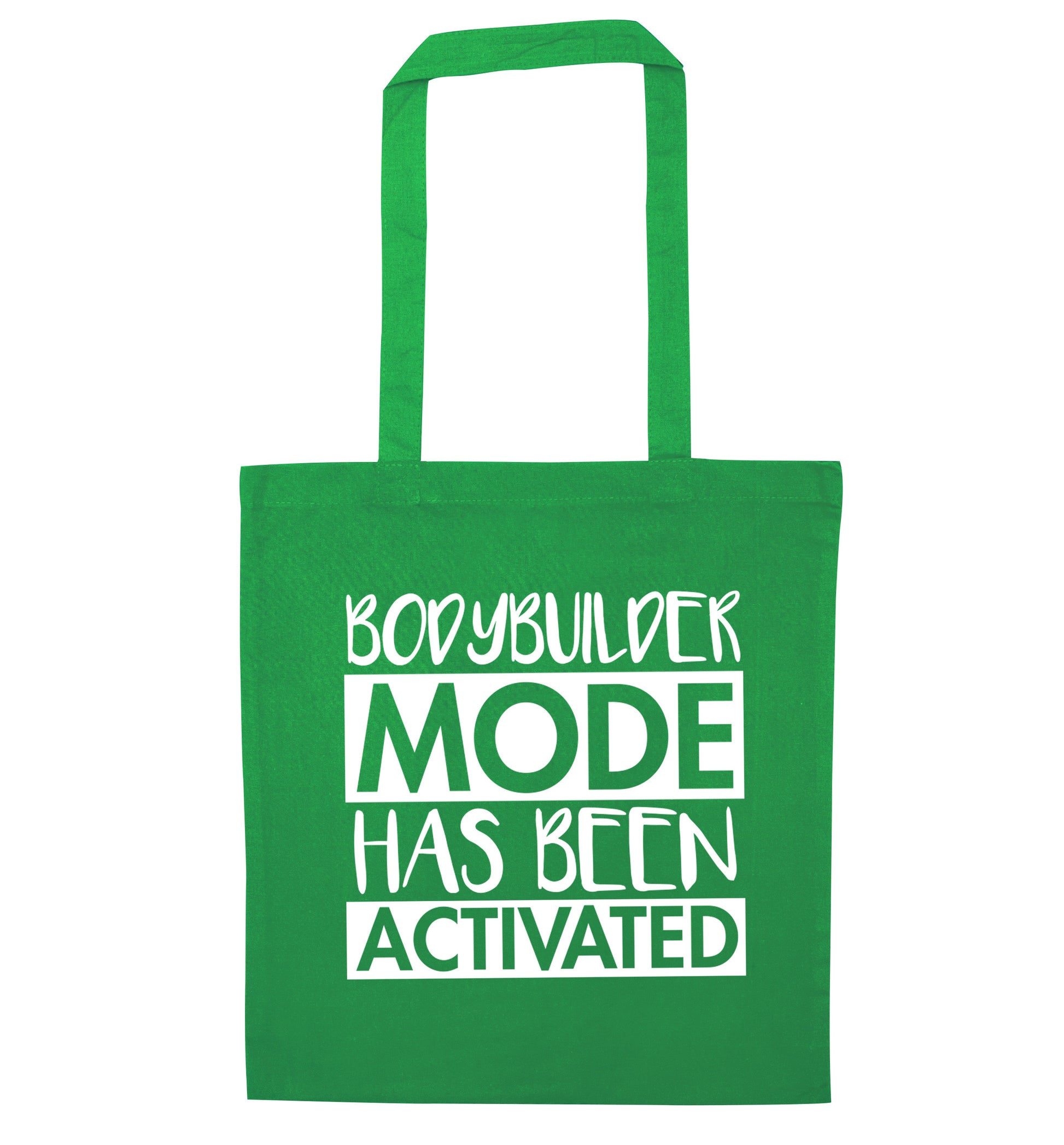 Bodybuilder mode activated green tote bag