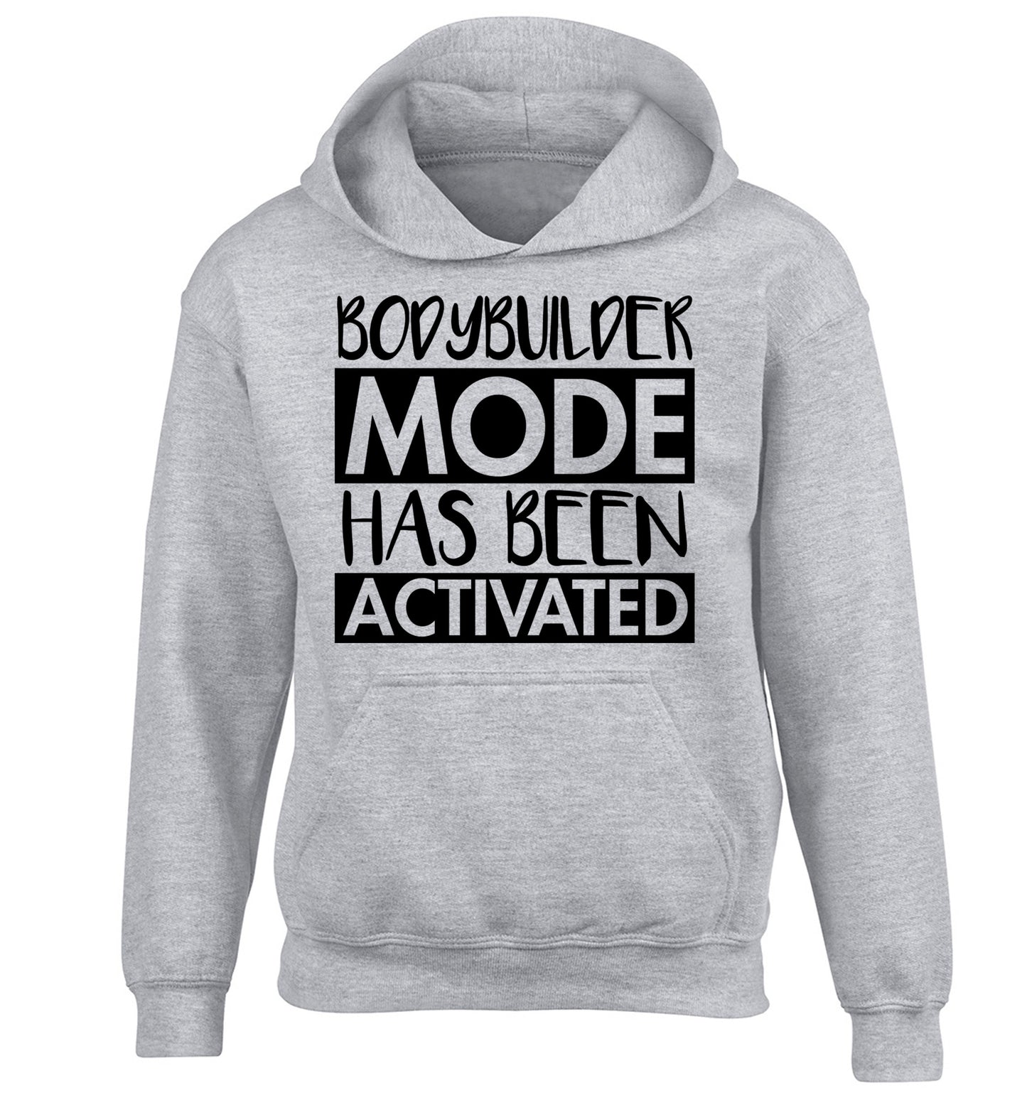 Bodybuilder mode activated children's grey hoodie 12-14 Years