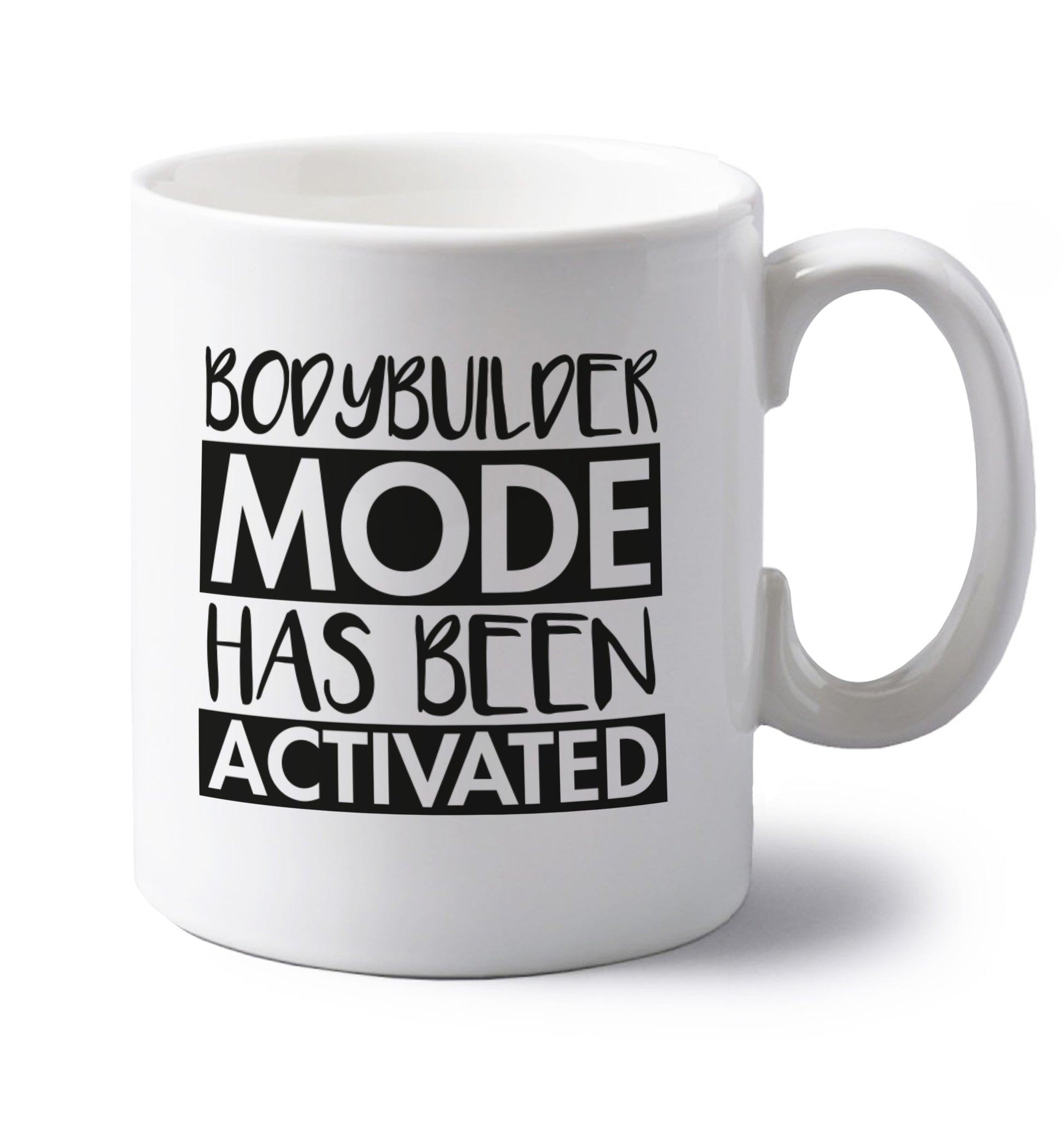 Bodybuilder mode activated left handed white ceramic mug 