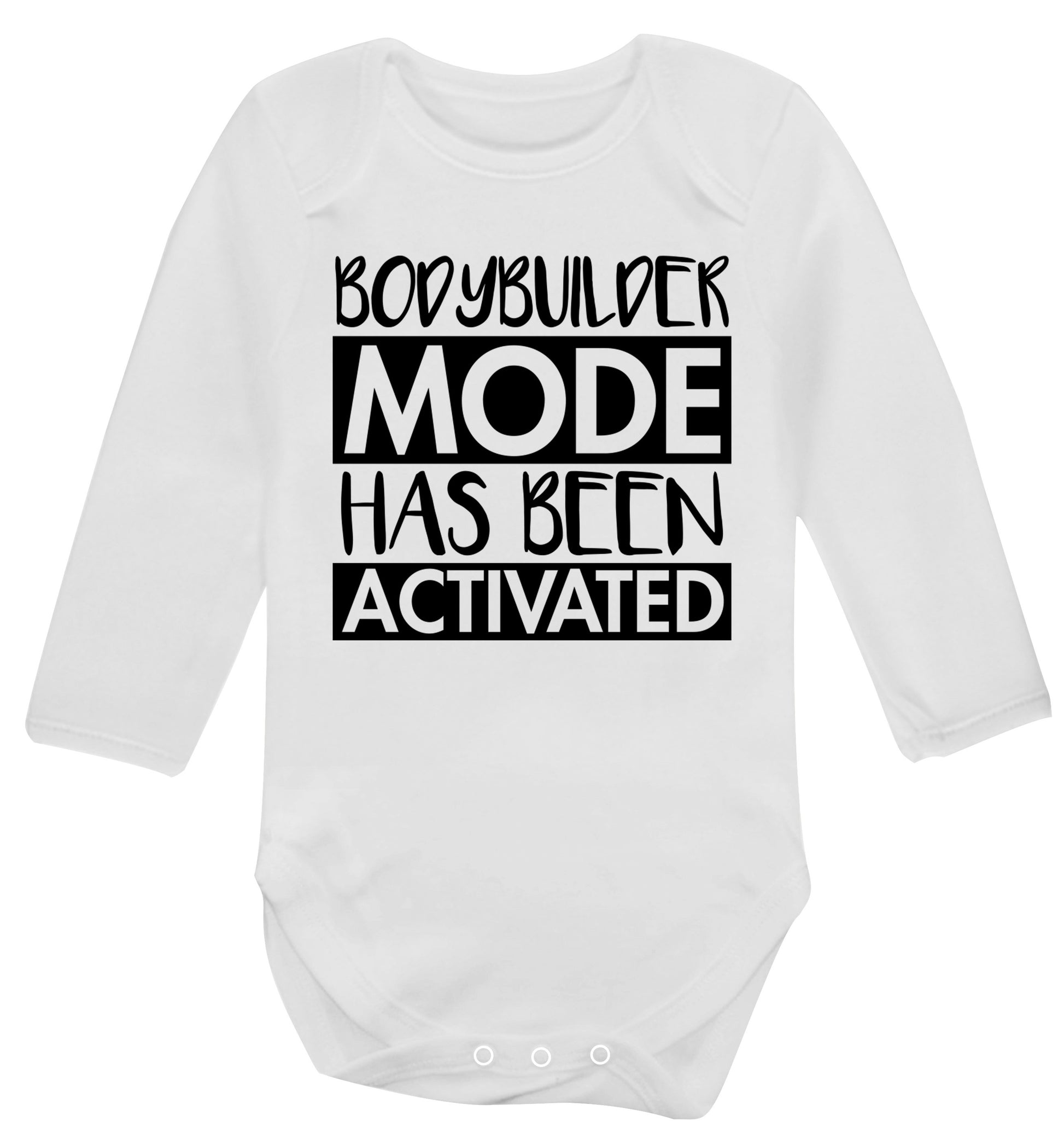 Bodybuilder mode activated Baby Vest long sleeved white 6-12 months