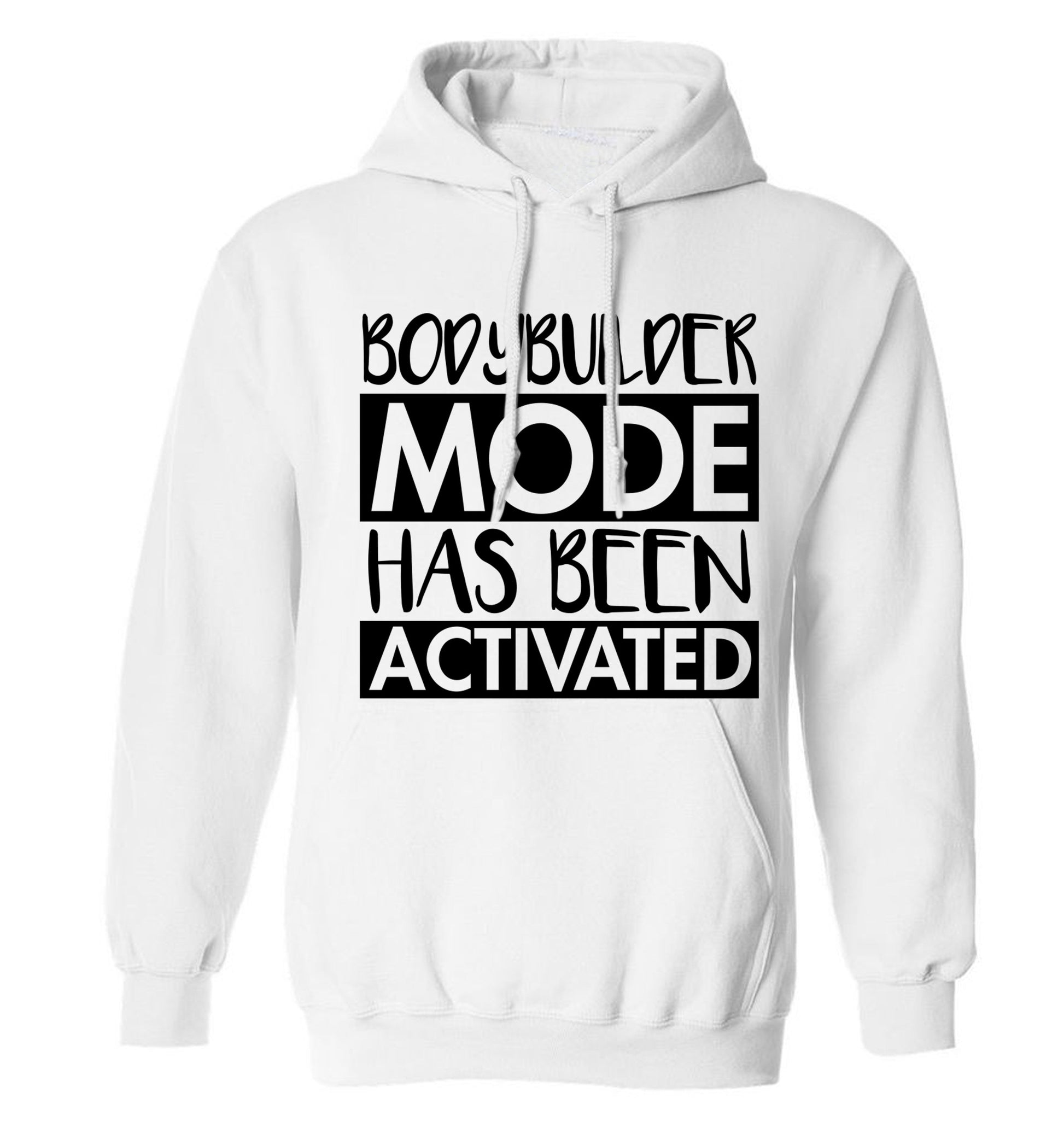 Bodybuilder mode activated adults unisex white hoodie 2XL