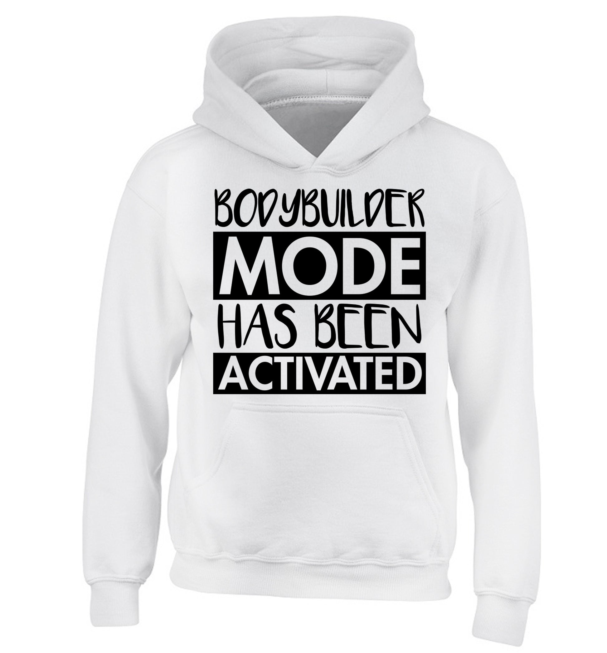 Bodybuilder mode activated children's white hoodie 12-14 Years