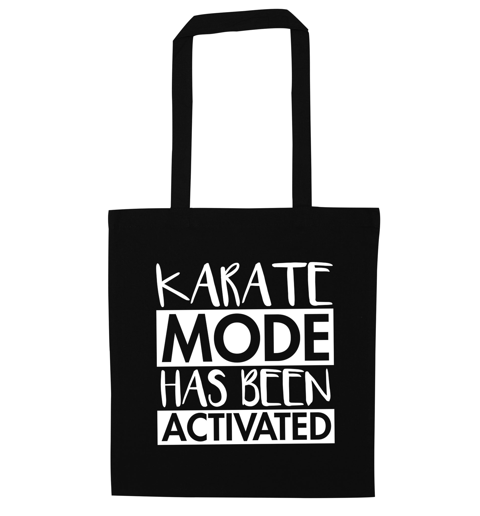 Karate mode activated black tote bag
