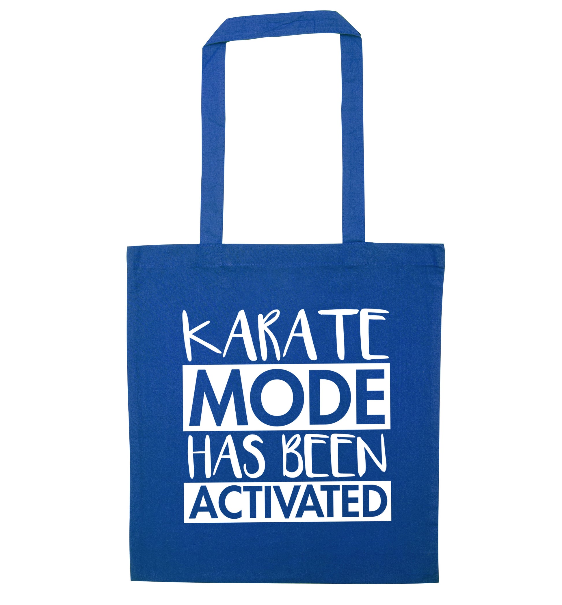 Karate mode activated blue tote bag