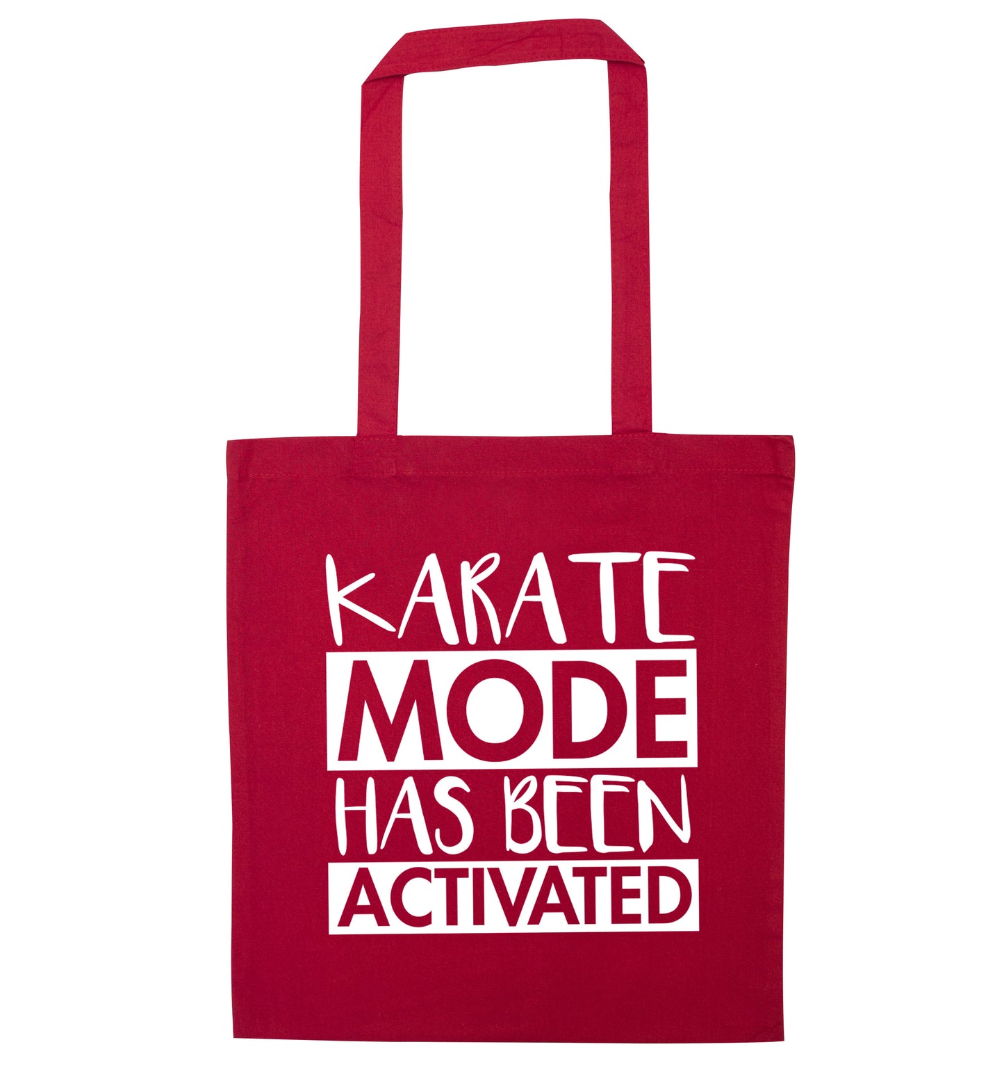 Karate mode activated red tote bag