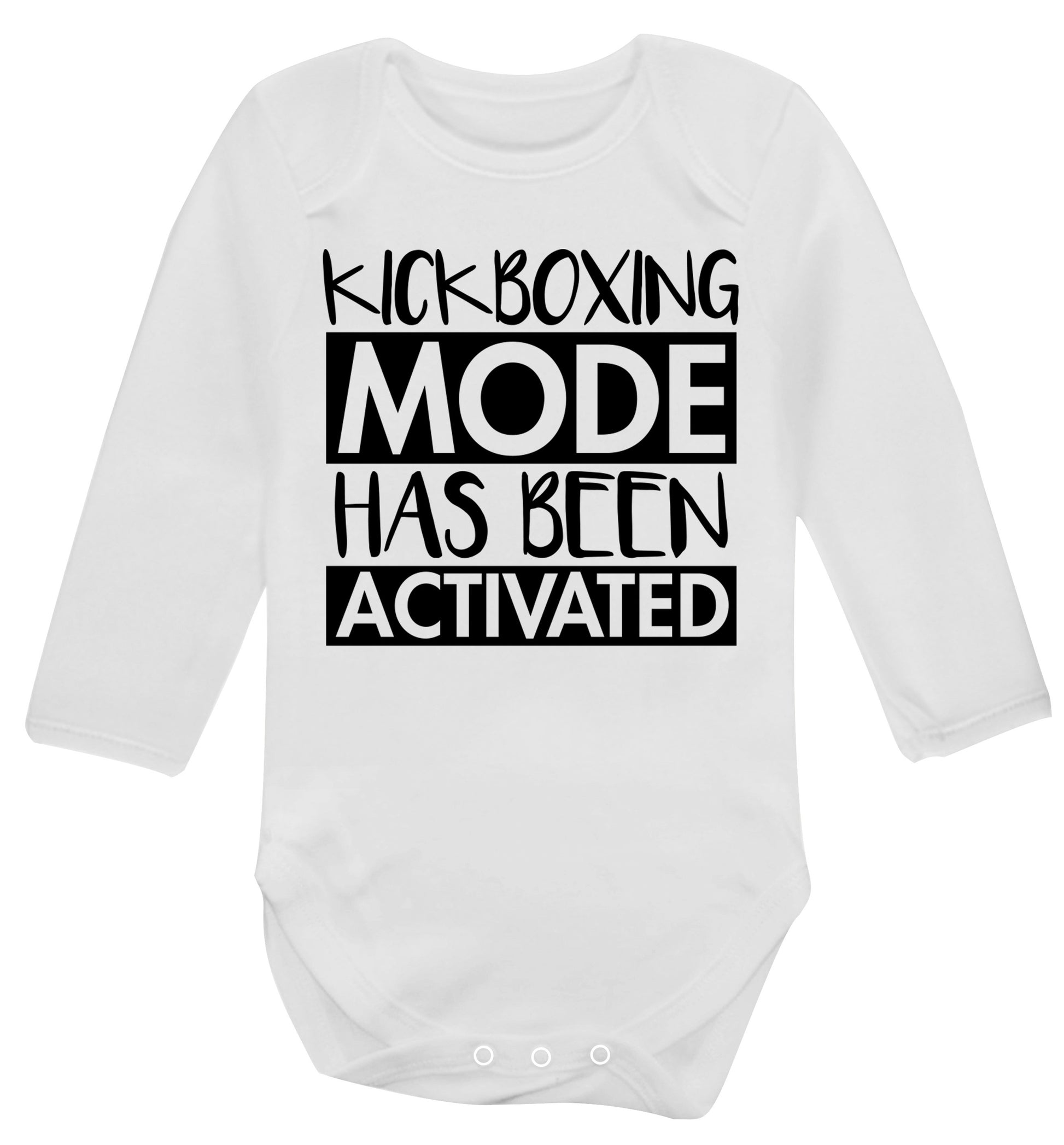Kickboxing mode activated Baby Vest long sleeved white 6-12 months