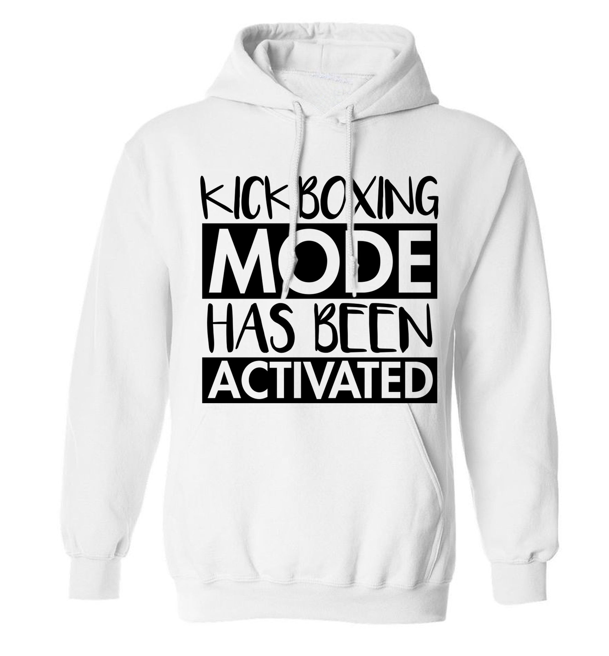 Kickboxing mode activated adults unisex white hoodie 2XL
