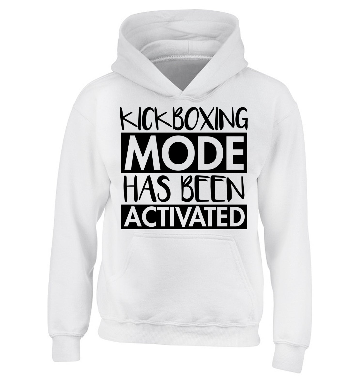 Kickboxing mode activated children's white hoodie 12-14 Years