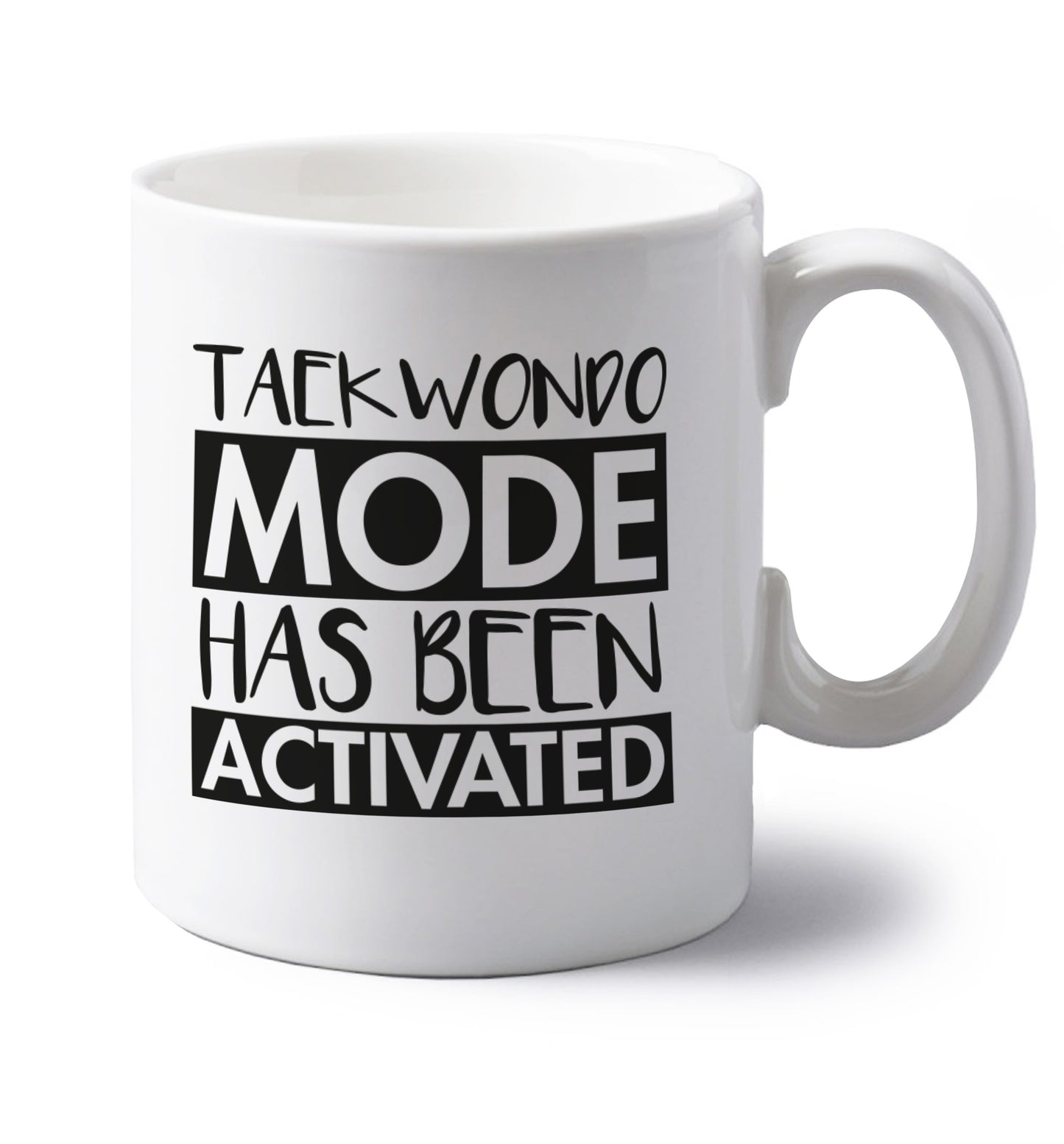 Taekwondo mode activated left handed white ceramic mug 