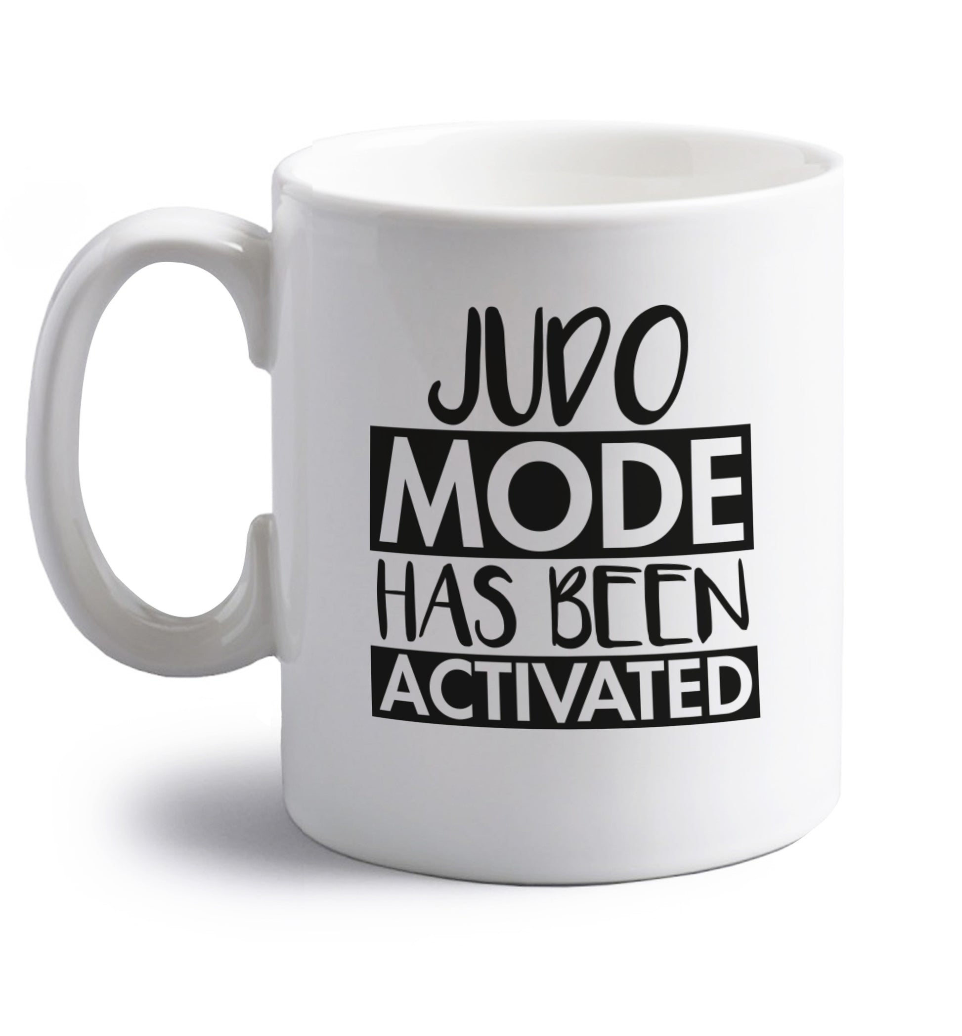 Judo mode activated right handed white ceramic mug 