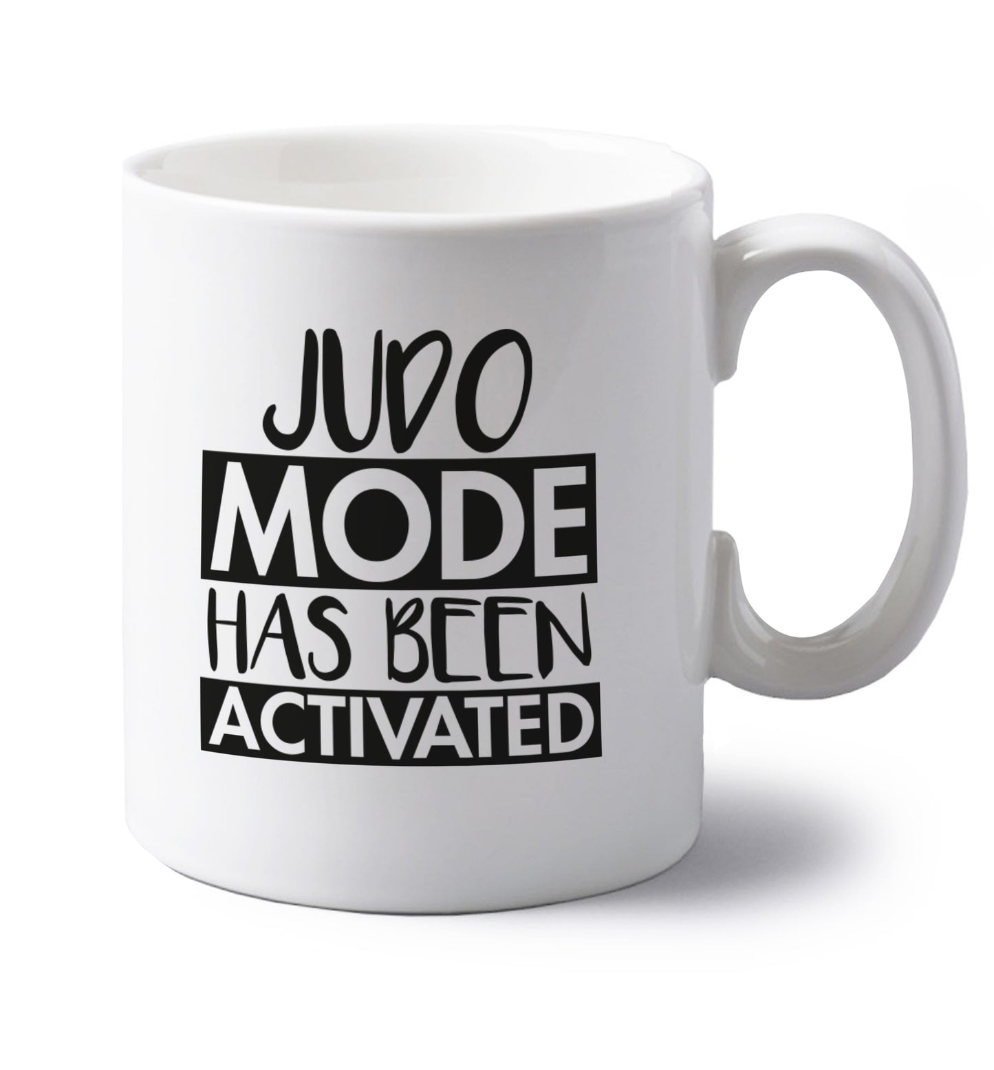 Judo mode activated left handed white ceramic mug 