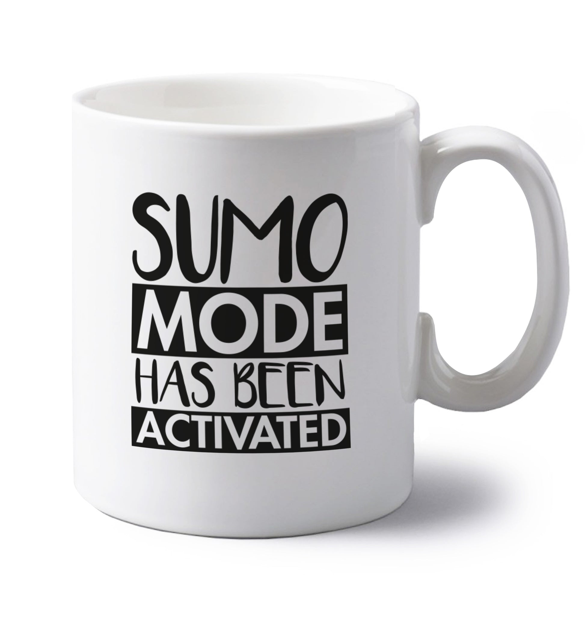 Sumo mode activated left handed white ceramic mug 
