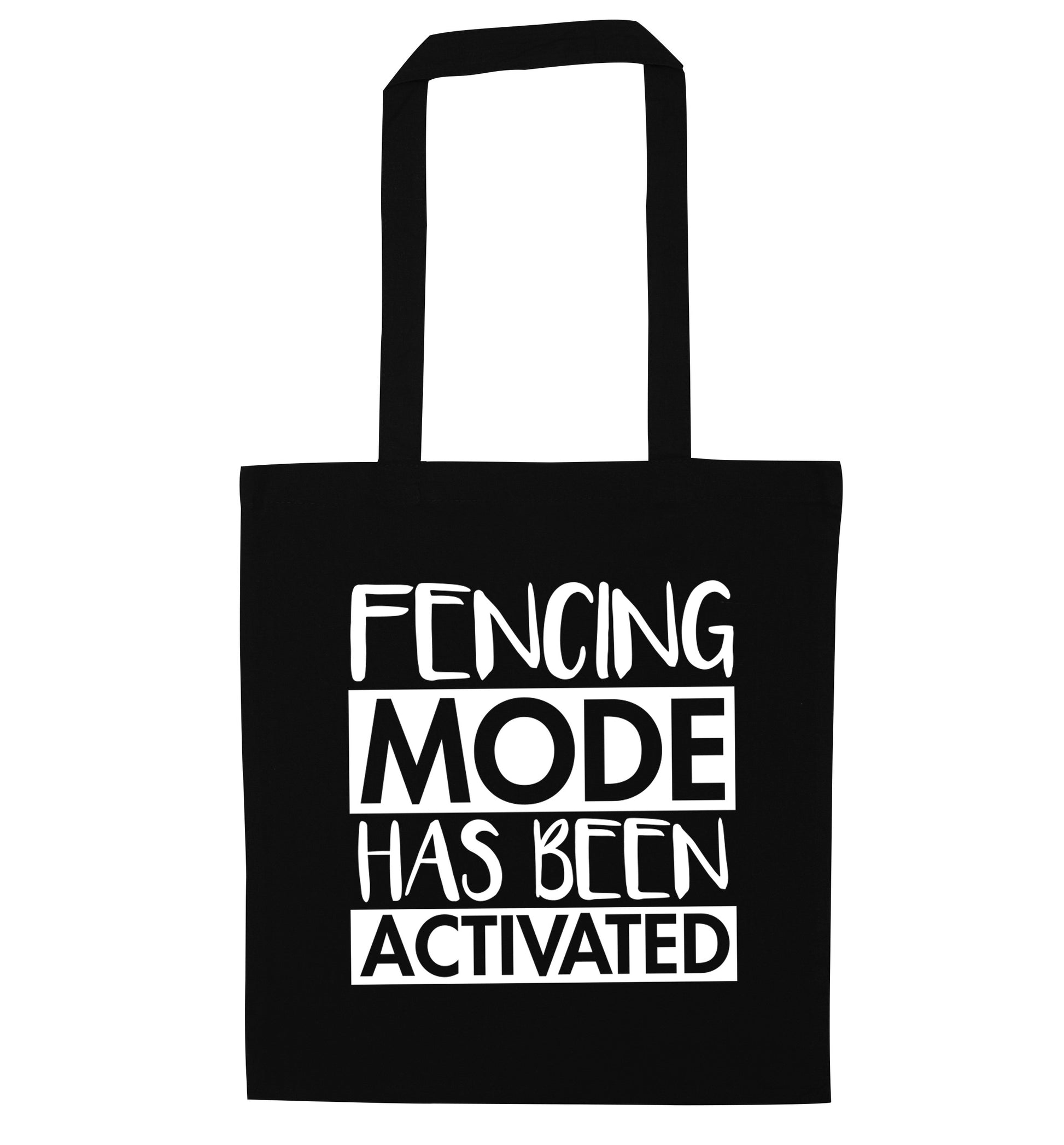 Fencing mode activated black tote bag