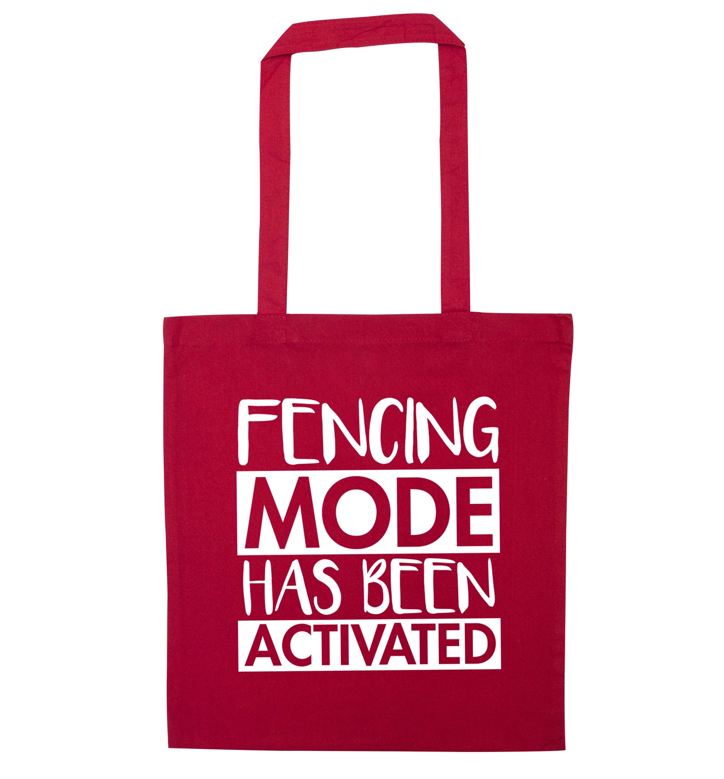 Fencing mode activated red tote bag