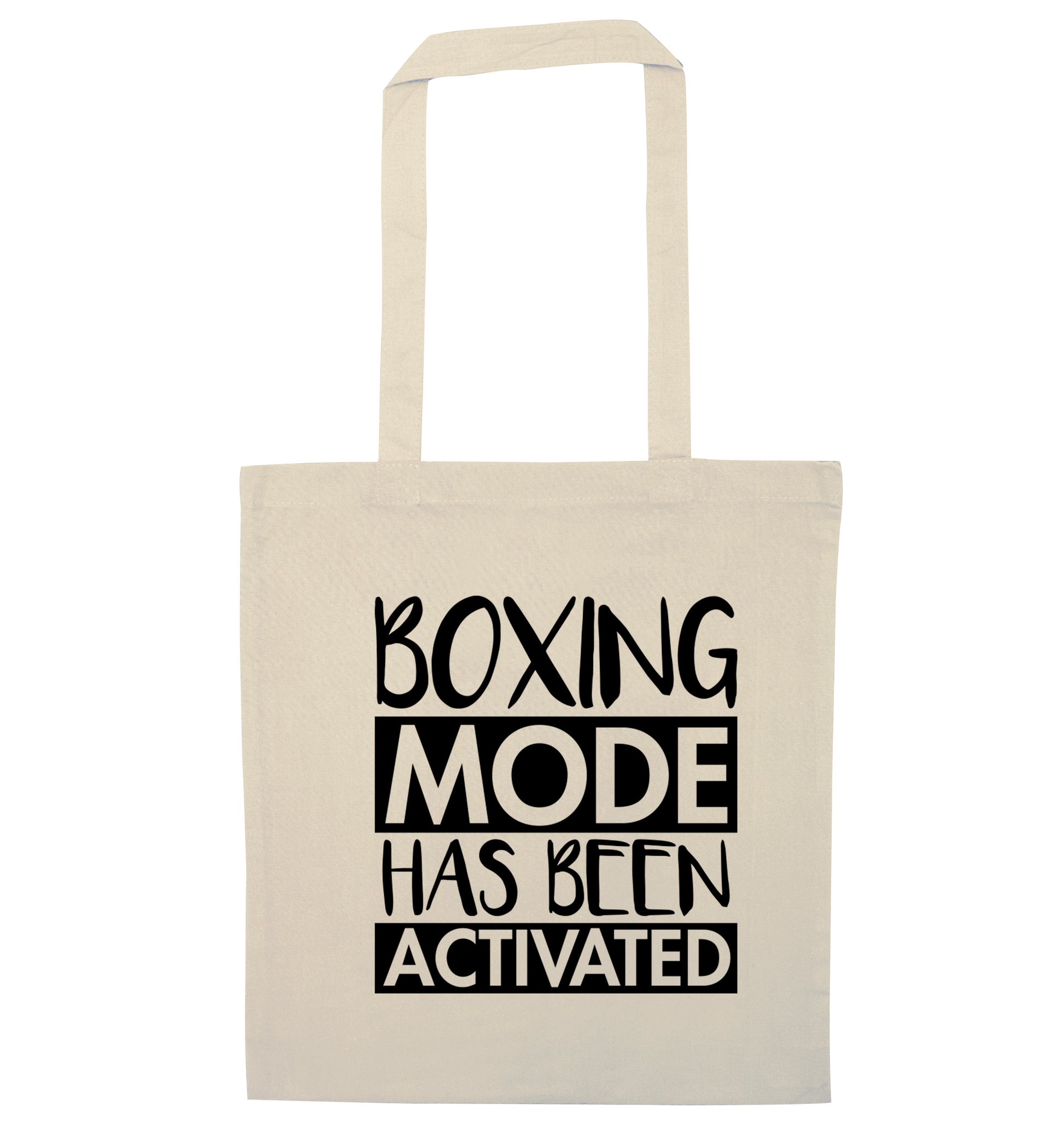 Boxing mode activated natural tote bag