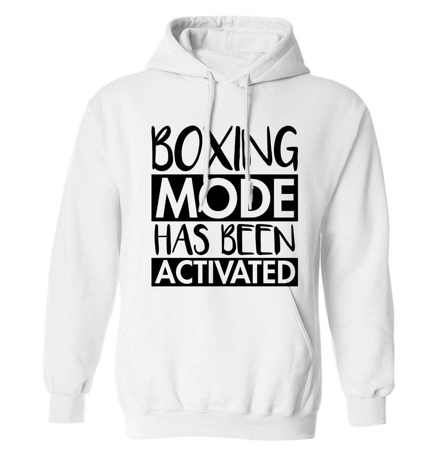 Boxing mode activated adults unisex white hoodie 2XL