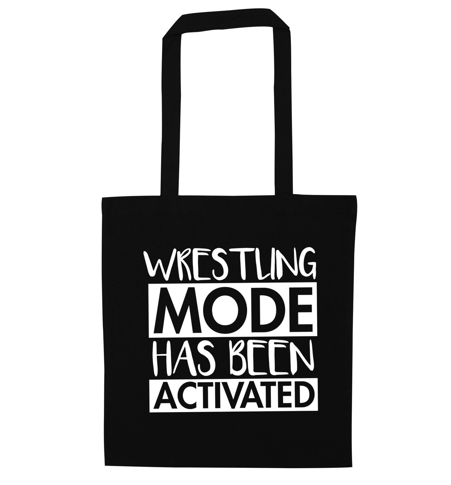 Wresting mode activated black tote bag