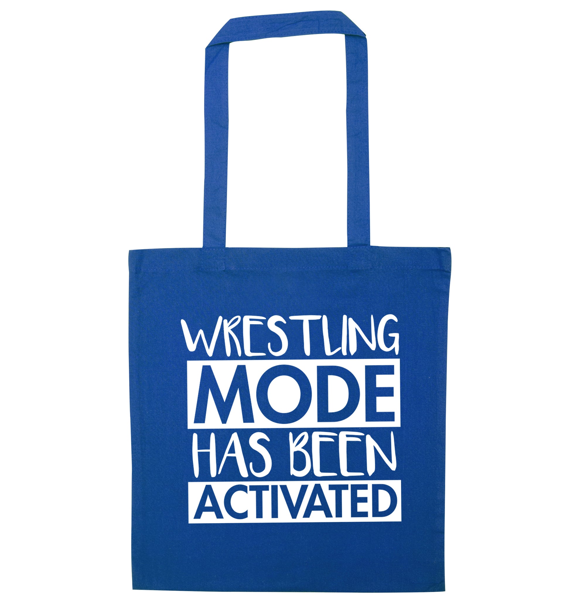 Wresting mode activated blue tote bag