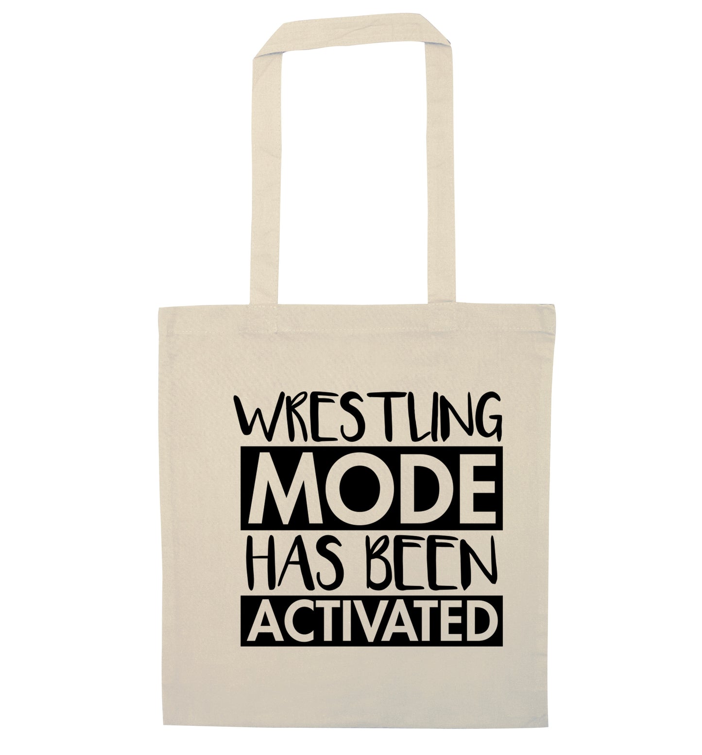 Wresting mode activated natural tote bag