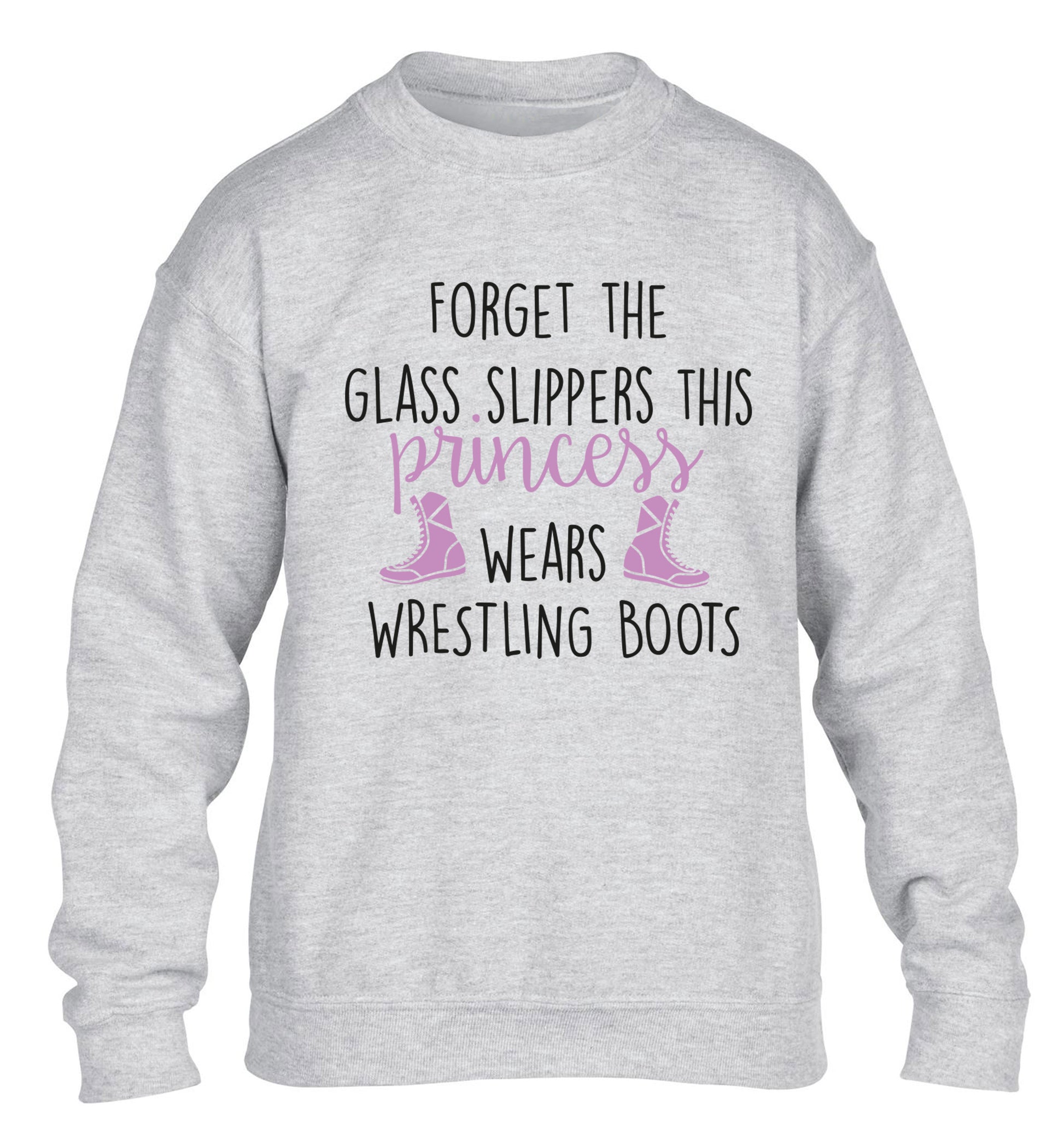 Forget the glass slippers this princess wears wrestling boots children's grey sweater 12-14 Years