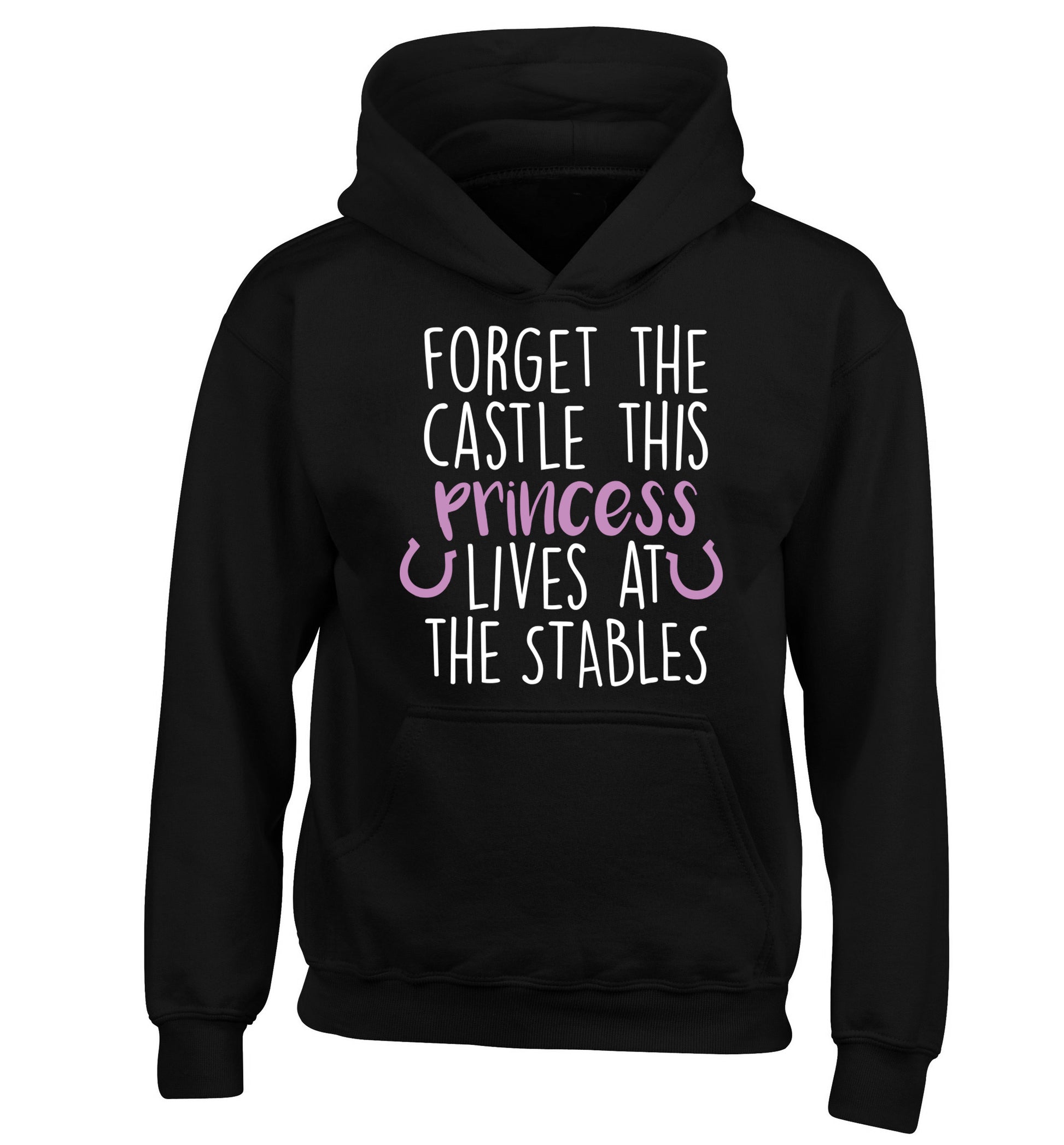 Forget the castle this princess lives at the stables children's black hoodie 12-14 Years