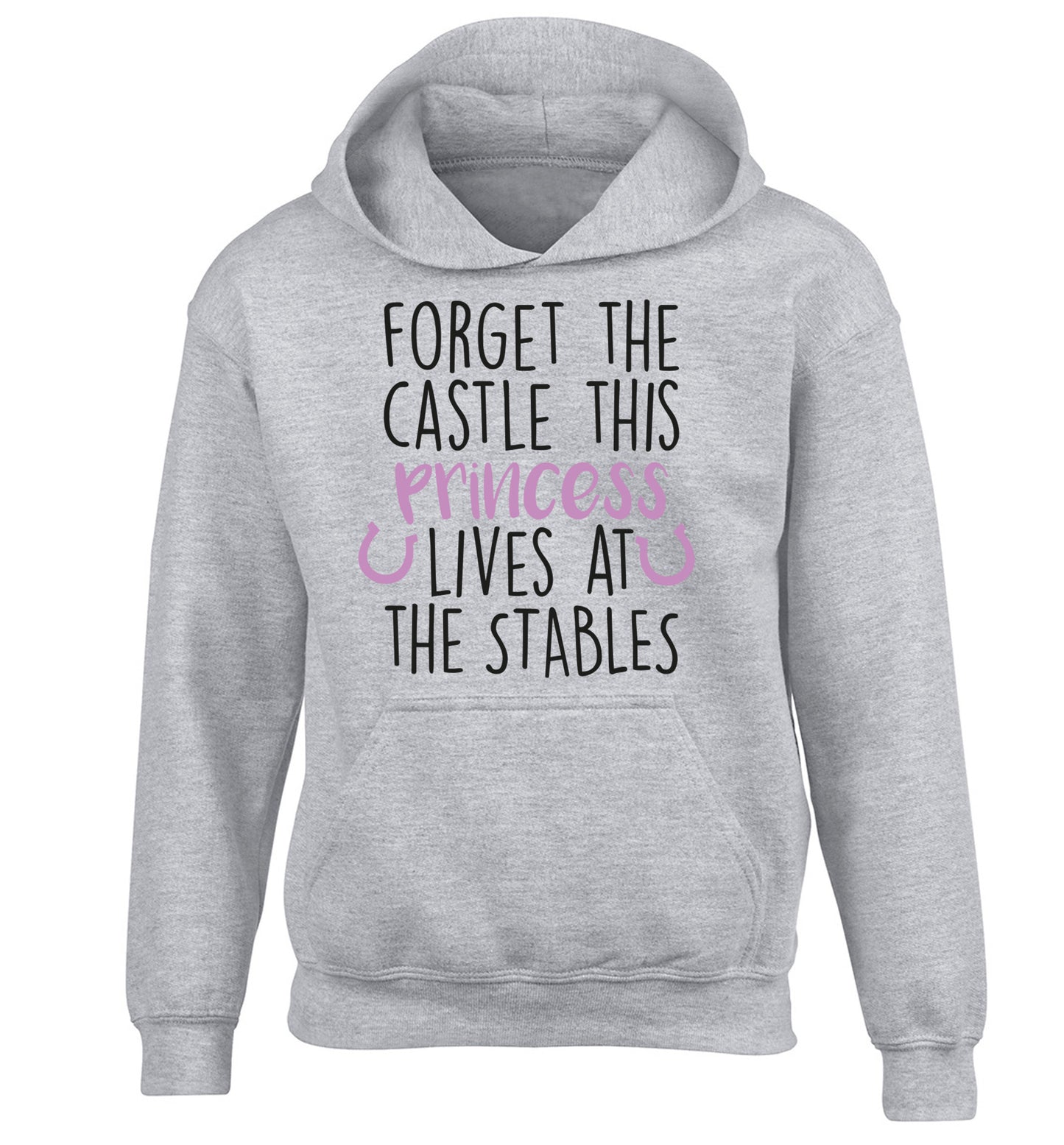 Forget the castle this princess lives at the stables children's grey hoodie 12-14 Years