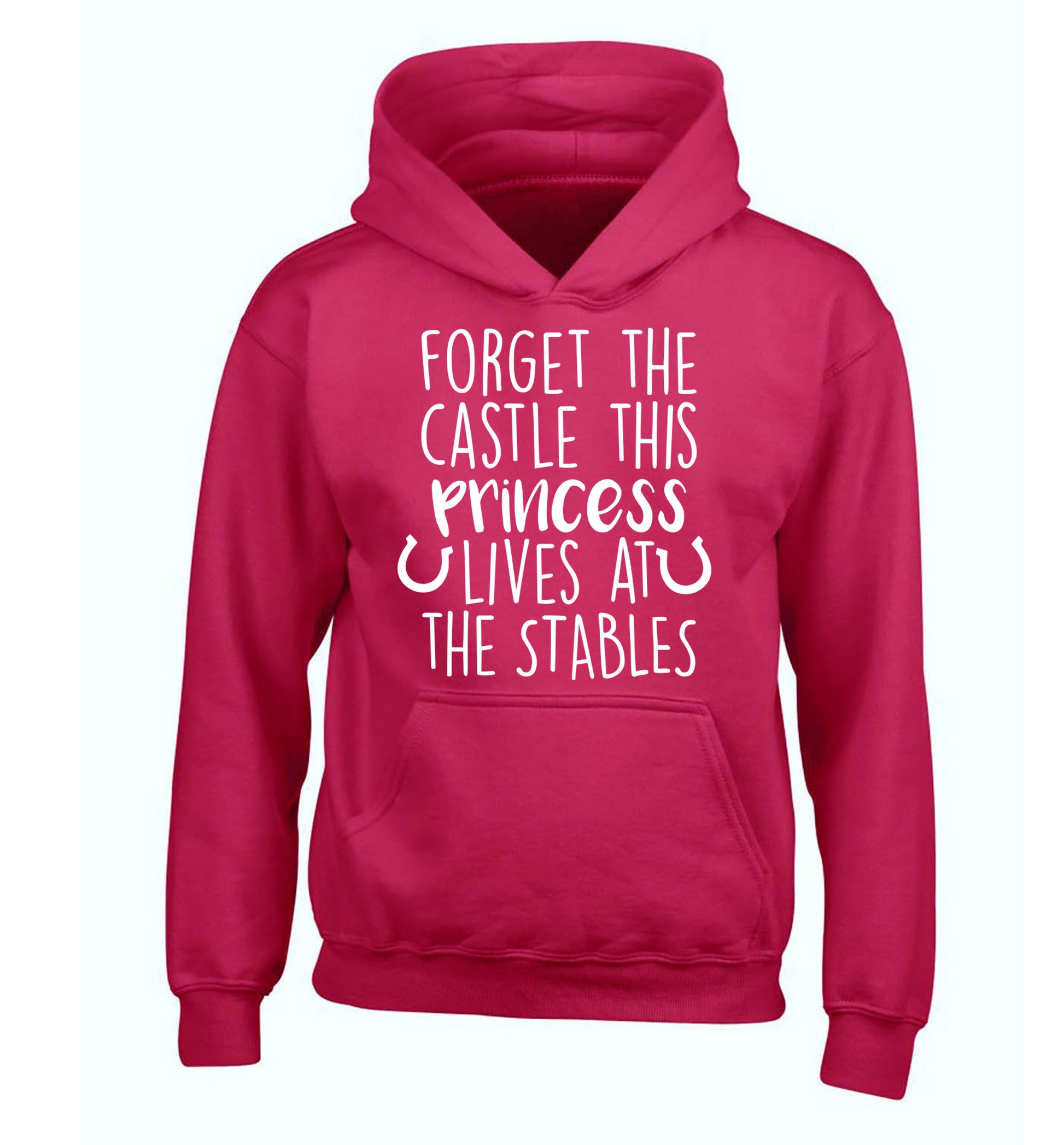 Forget the castle this princess lives at the stables children's pink hoodie 12-14 Years