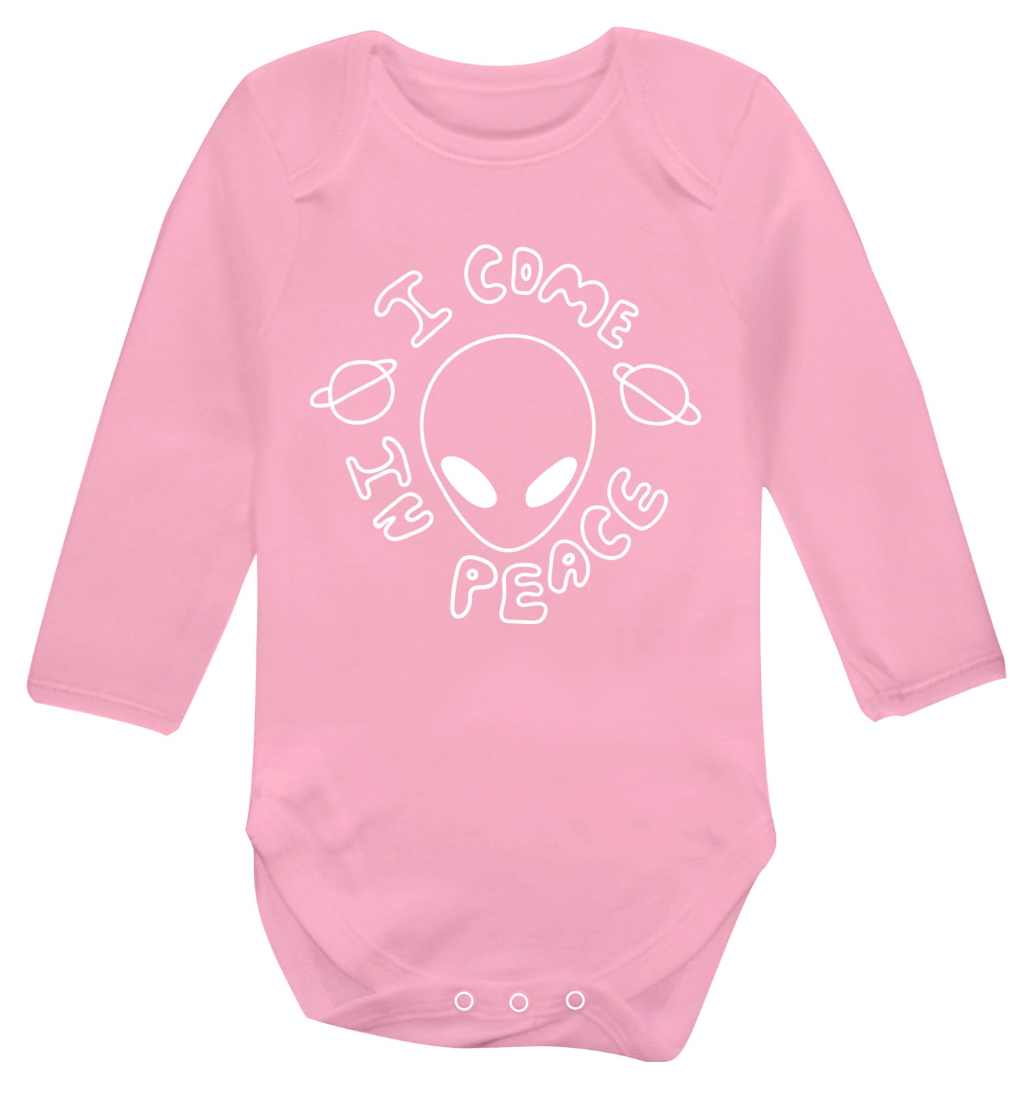 I come in peace Baby Vest long sleeved pale pink 6-12 months