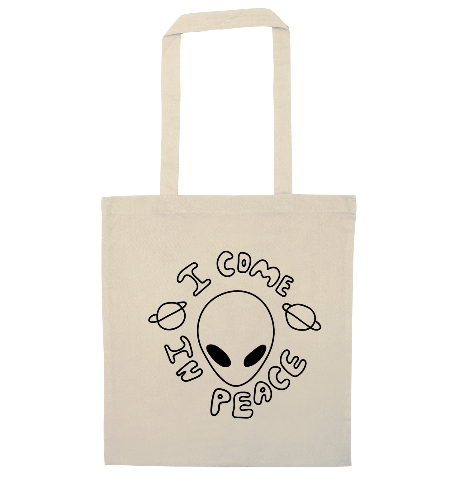 I come in peace natural tote bag