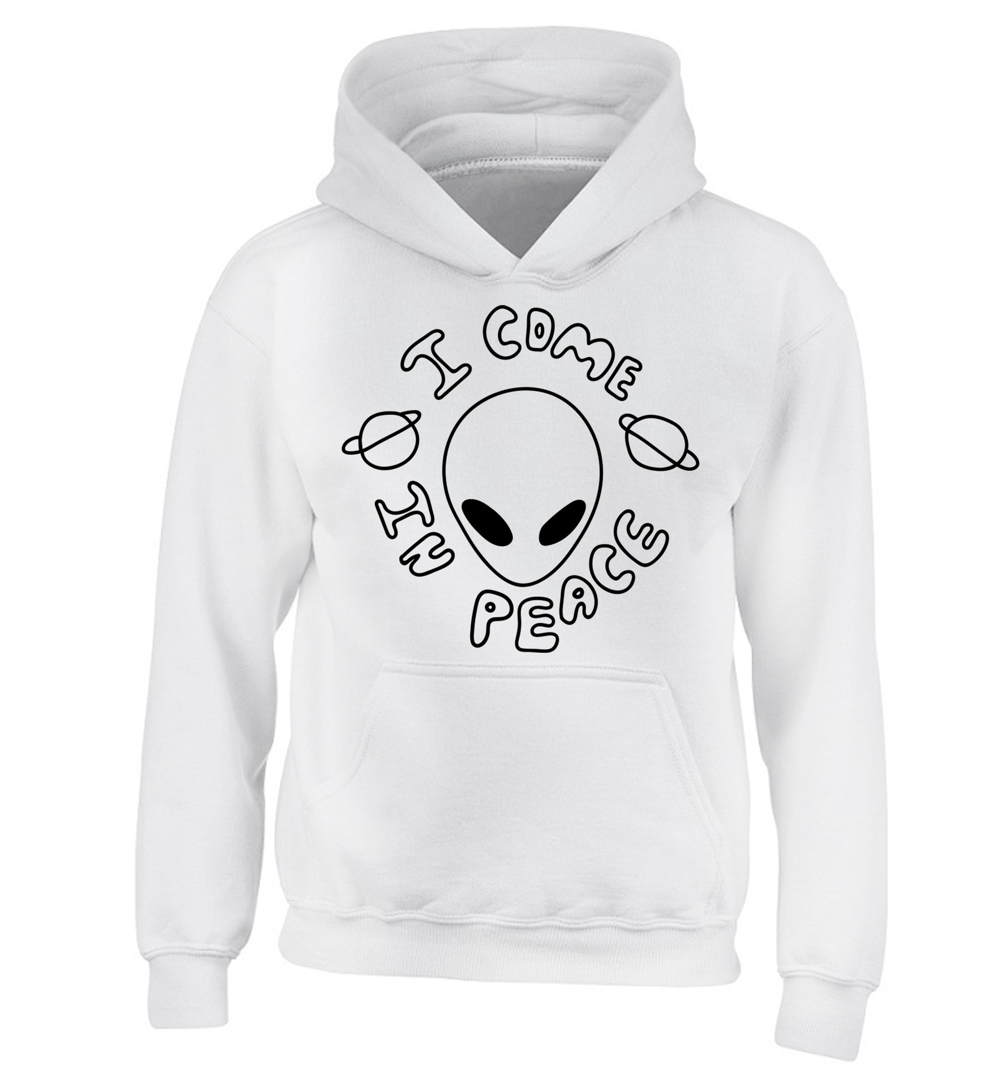 I come in peace children's white hoodie 12-14 Years