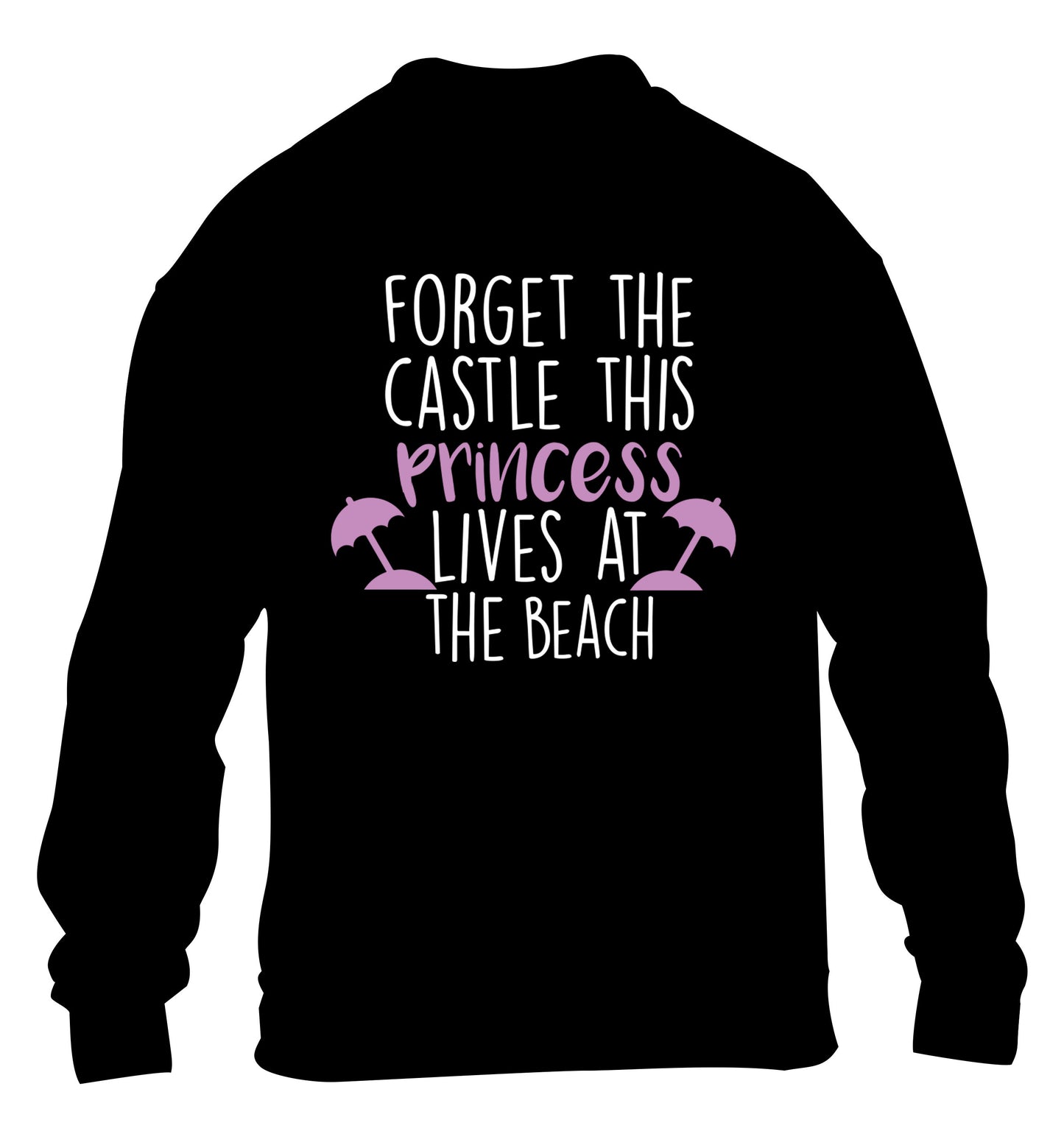 Forget the castle this princess lives at the beach children's black sweater 12-14 Years