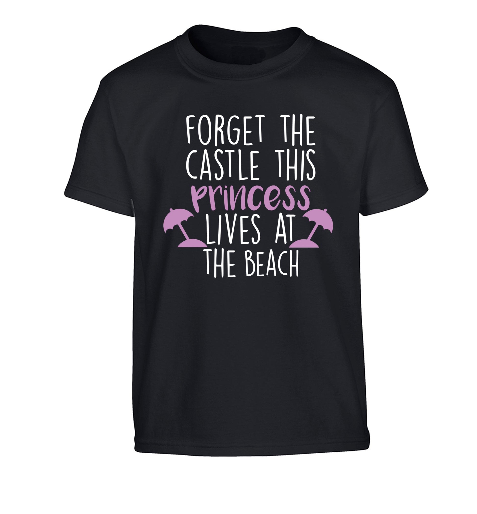 Forget the castle this princess lives at the beach Children's black Tshirt 12-14 Years