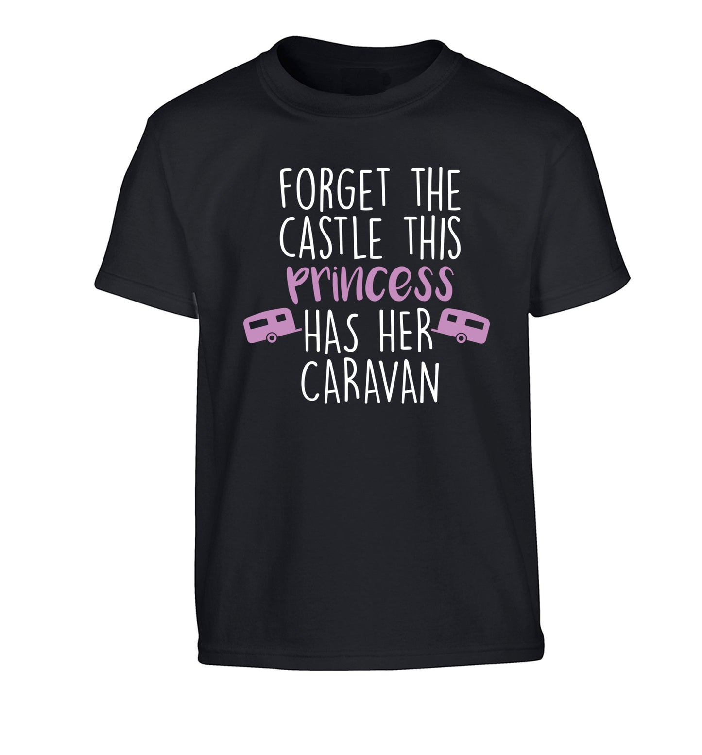 Forget the castle this princess lives at the caravan Children's black Tshirt 12-14 Years