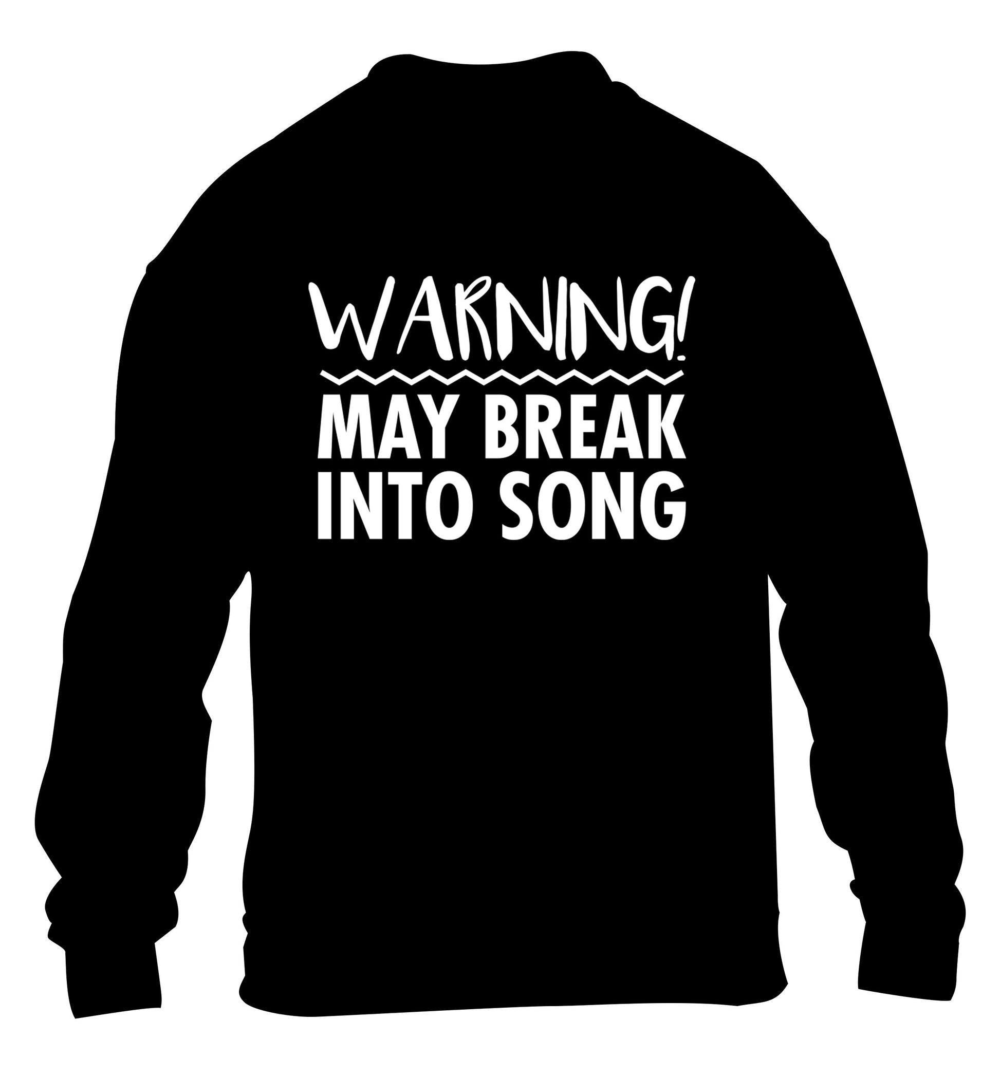 Warning may break into song children's black sweater 12-14 Years