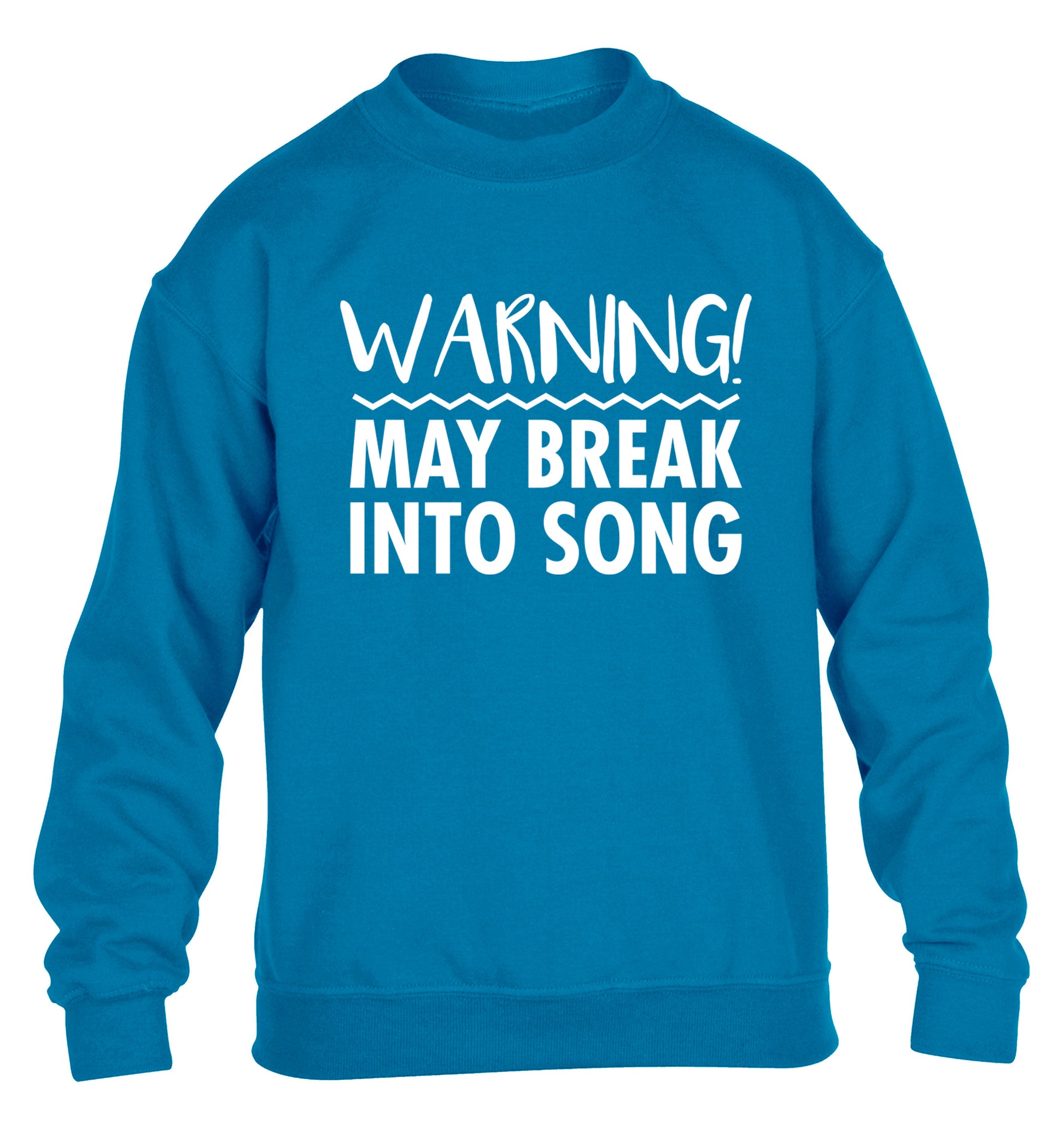 Warning may break into song children's blue sweater 12-14 Years