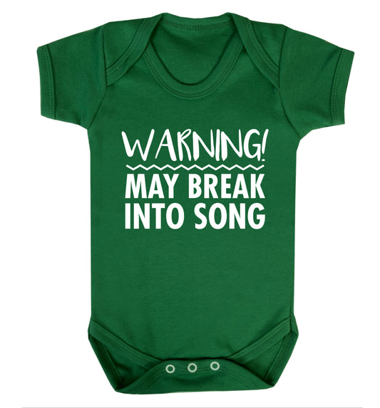 Warning may break into song Baby Vest green 18-24 months