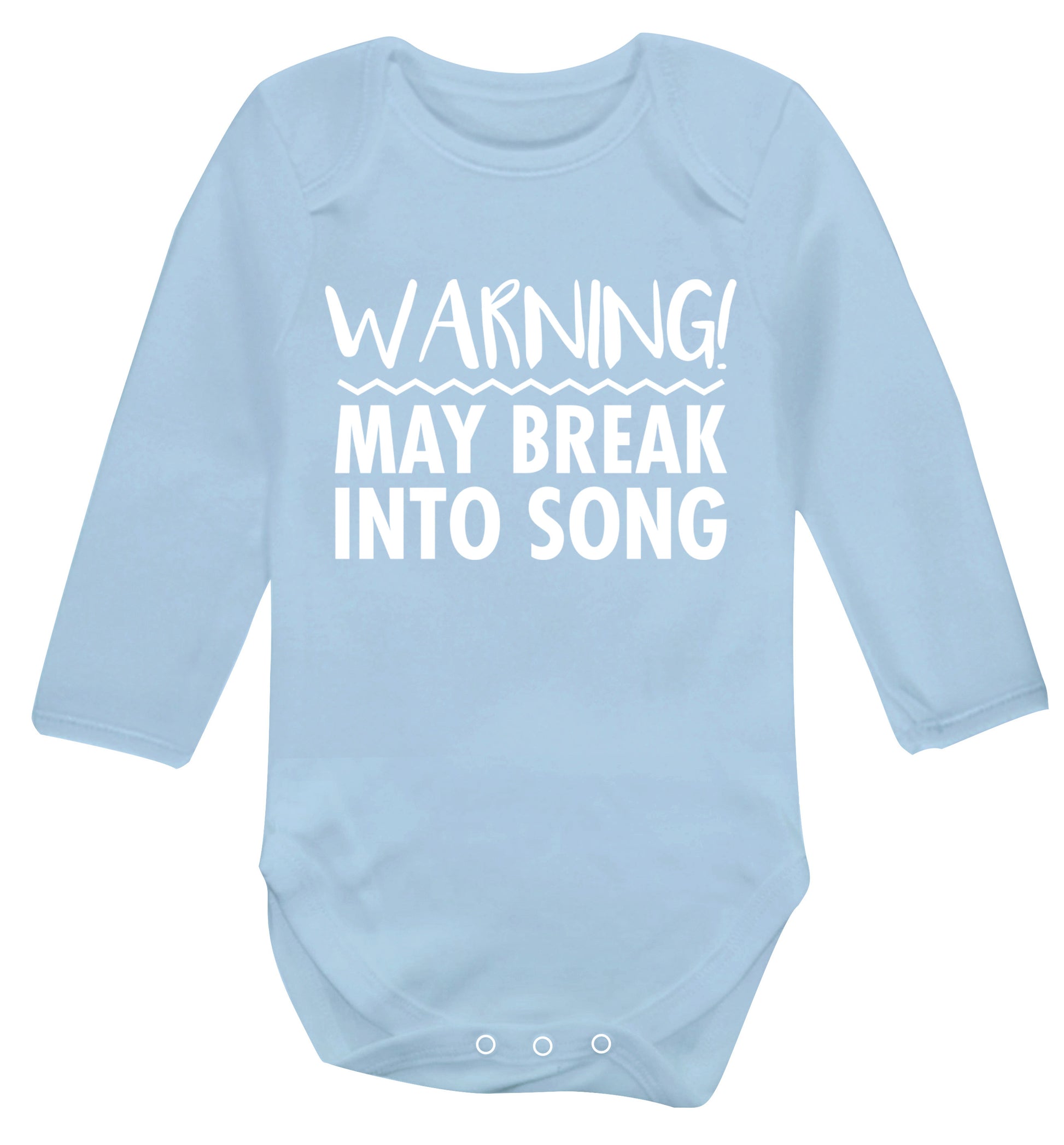Warning may break into song Baby Vest long sleeved pale blue 6-12 months