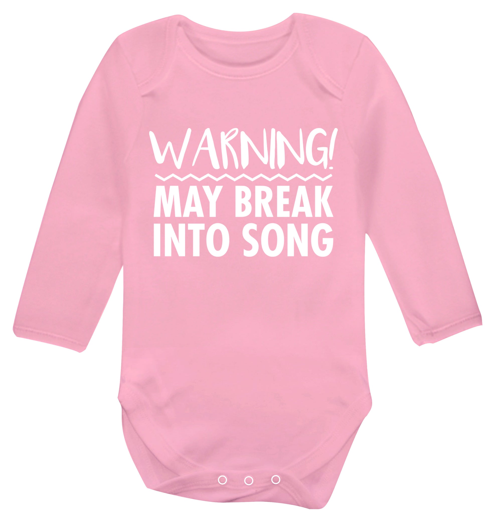 Warning may break into song Baby Vest long sleeved pale pink 6-12 months