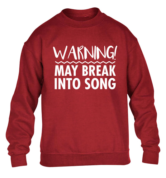 Warning may break into song children's grey sweater 12-14 Years