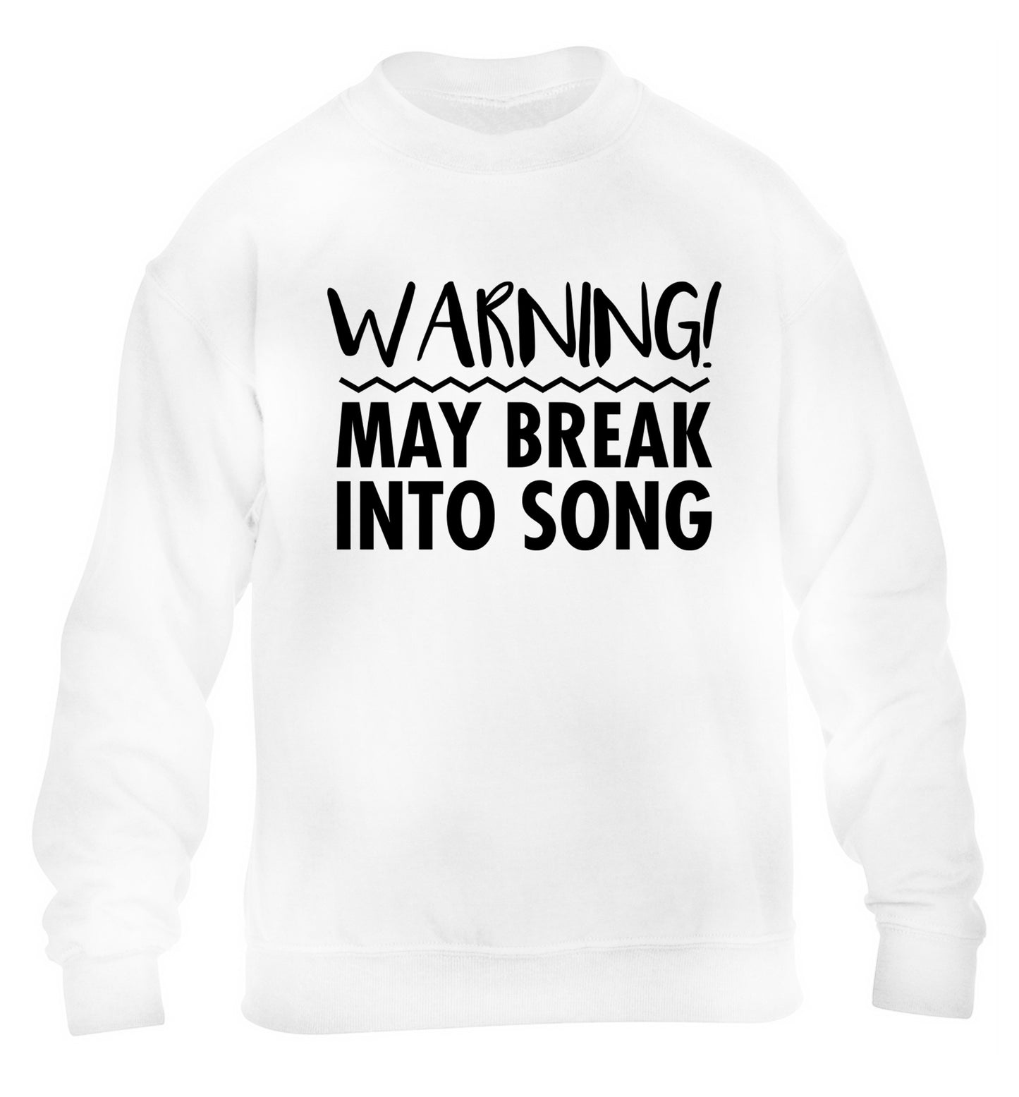 Warning may break into song children's white sweater 12-14 Years