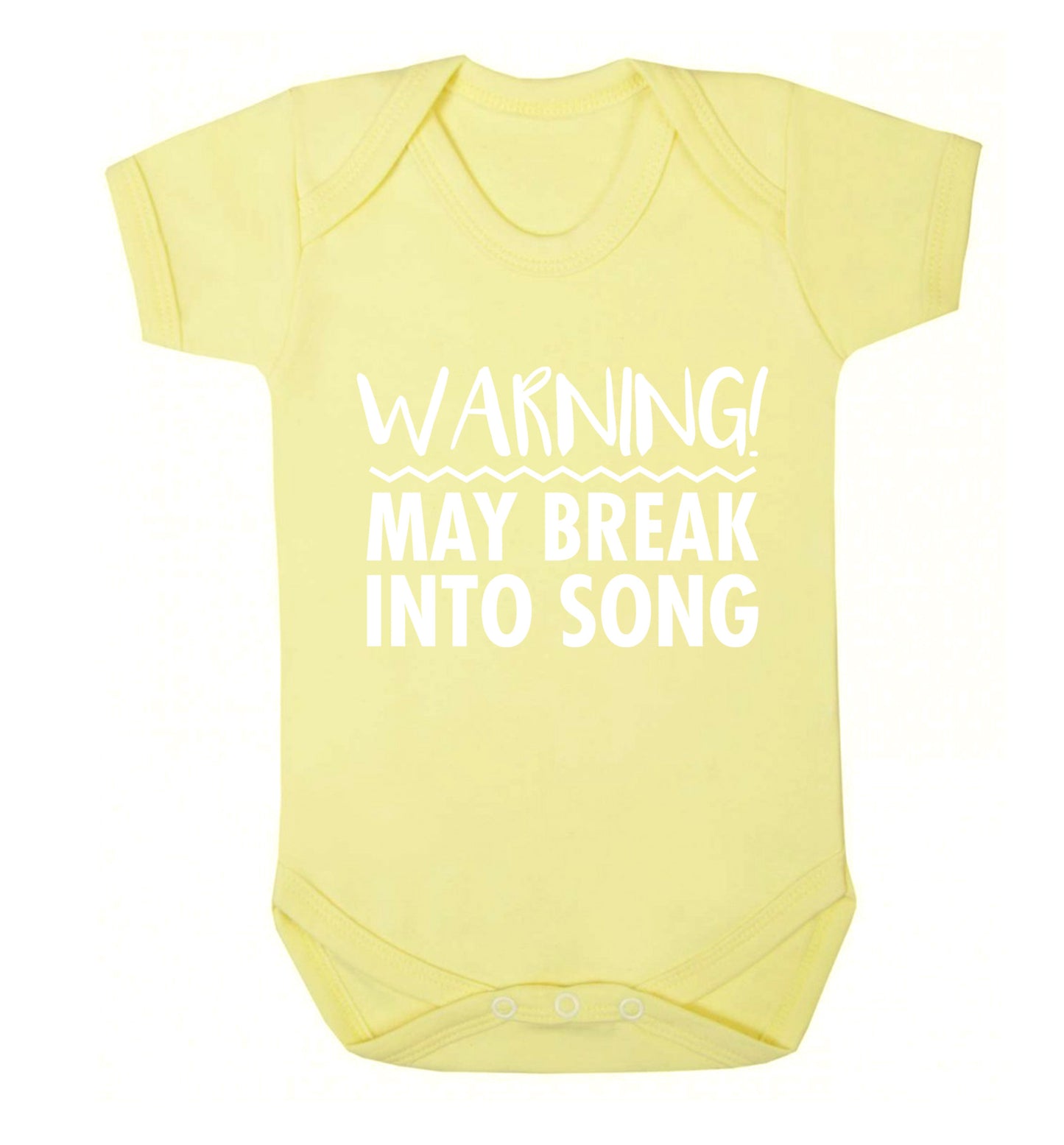 Warning may break into song Baby Vest pale yellow 18-24 months