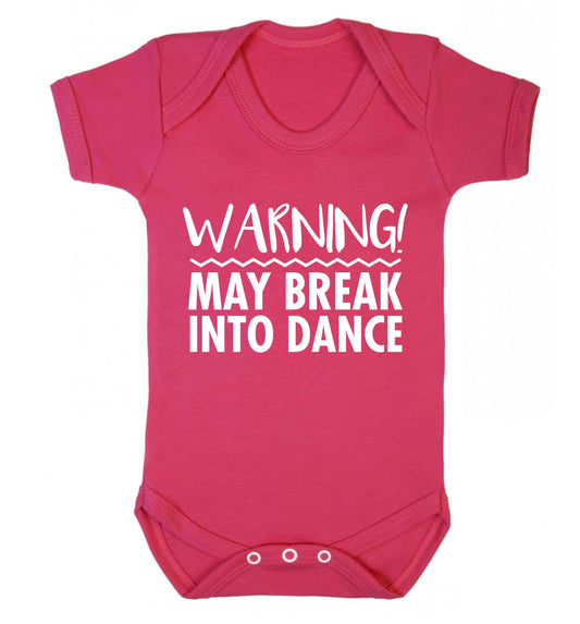 Warning may break into dance Baby Vest dark pink 18-24 months