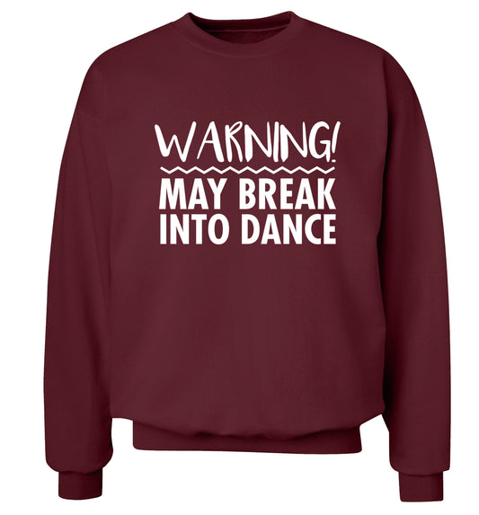 Warning may break into dance Adult's unisex maroon Sweater 2XL