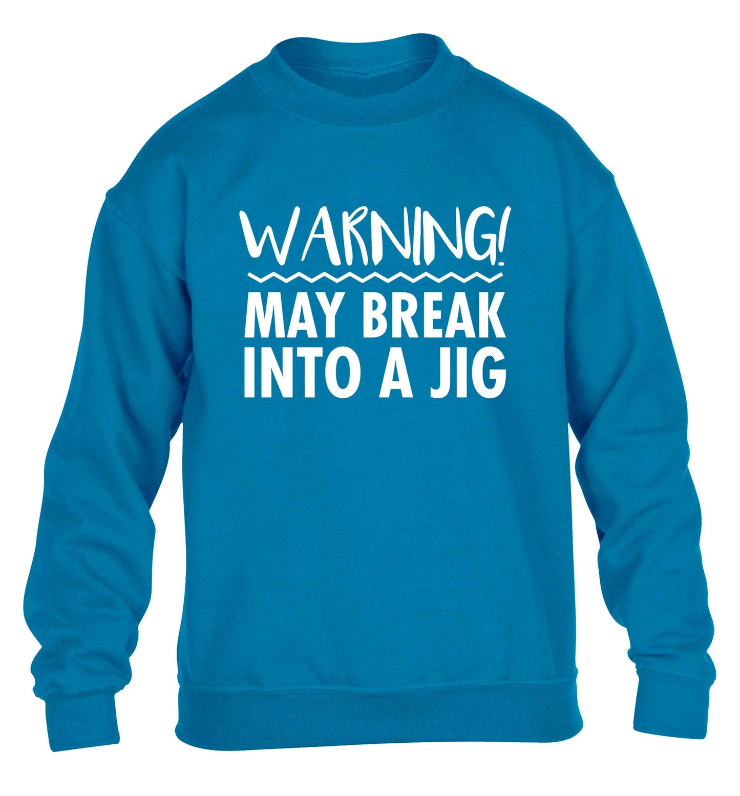 Warning may break into a jig children's blue sweater 12-13 Years