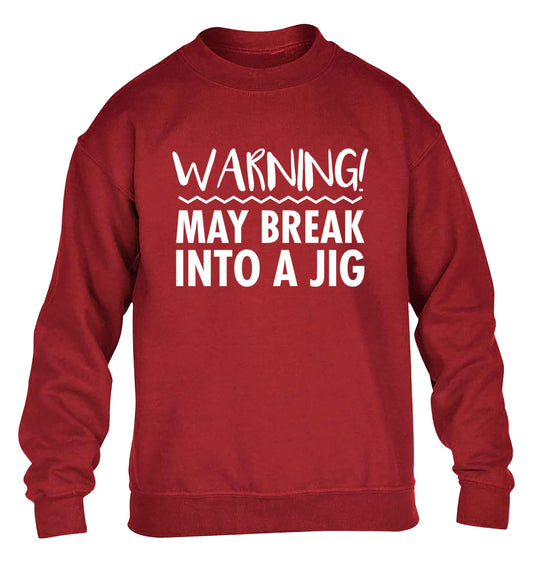 Warning may break into a jig children's grey sweater 12-13 Years