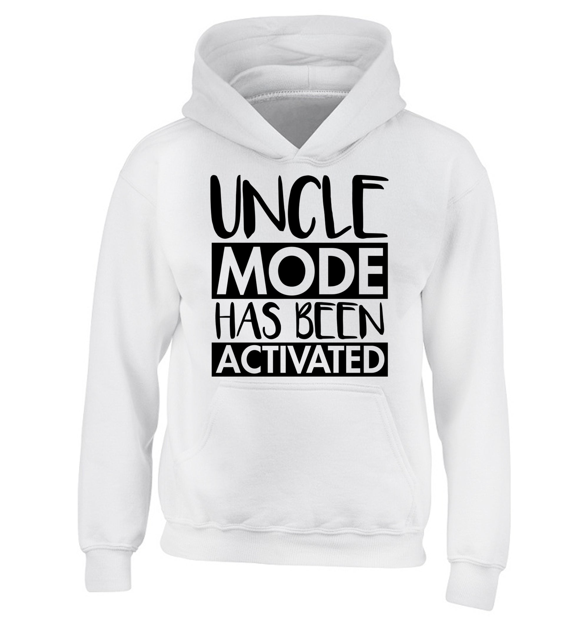 Uncle mode activated children's white hoodie 12-14 Years